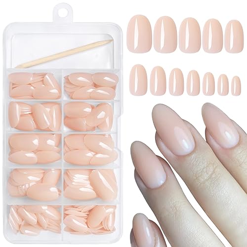 AddFavor Oval Press on Nails Short Fake Nails, 240pcs Pale