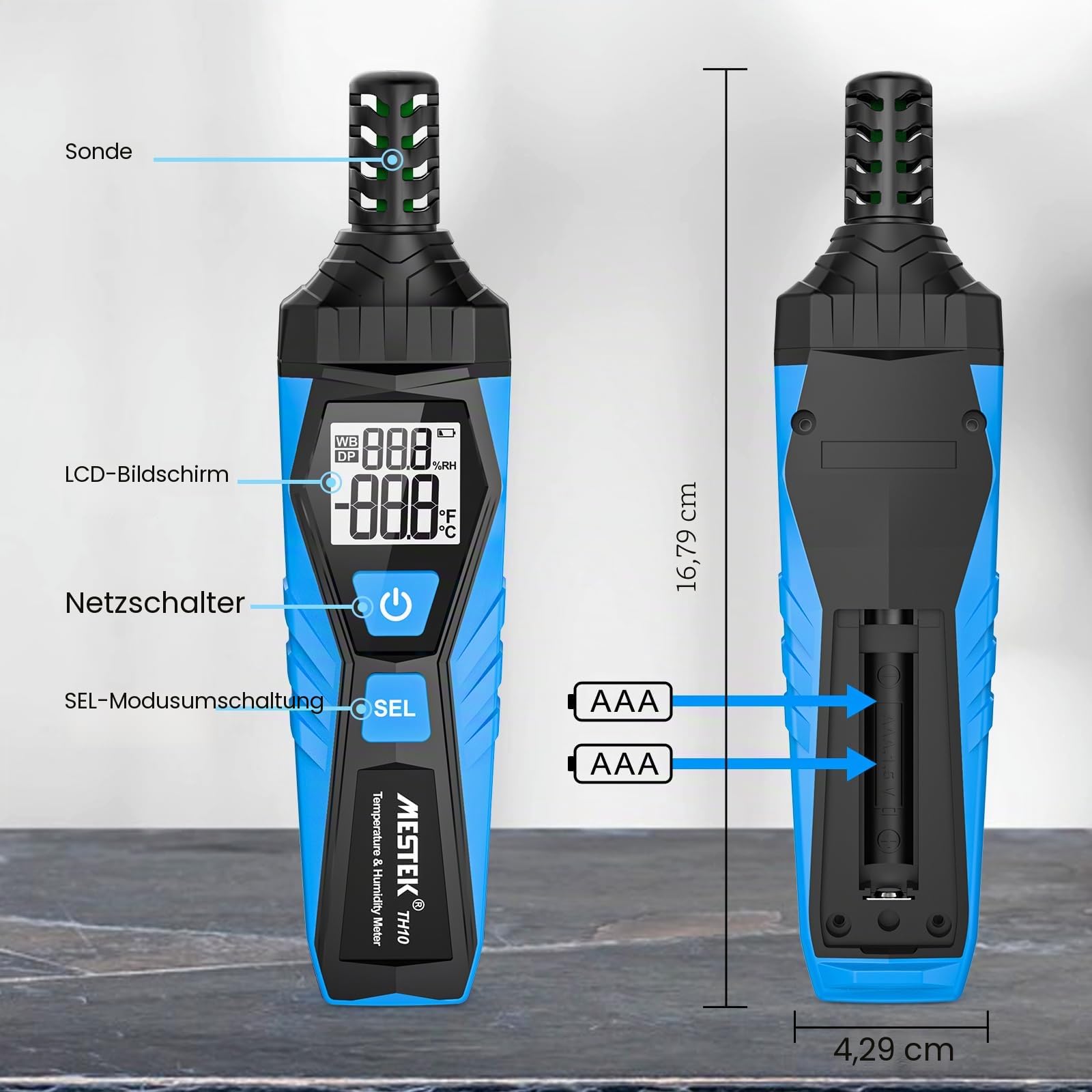 Thermo-Hygrometer Thermometer MESTEK Digitales Mini Temperatur und Feuchtigkeitsmessgerät mit Umgebungs, Taupunkt und Luftfeuchtigkeitmessgerät Handheld für Industrie, Gewächshaus, Meteorologie