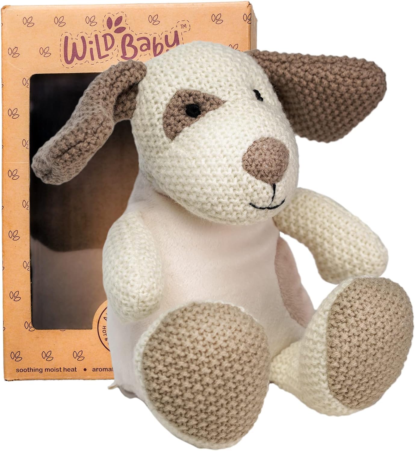 WILD BABY Microwavable & Weighted Plush Toy - Dog Stuffed Animal for Comfort & Warmth - Soft, Heatable Plushie for Snuggles - Great for Kids, Toddlers & All Ages