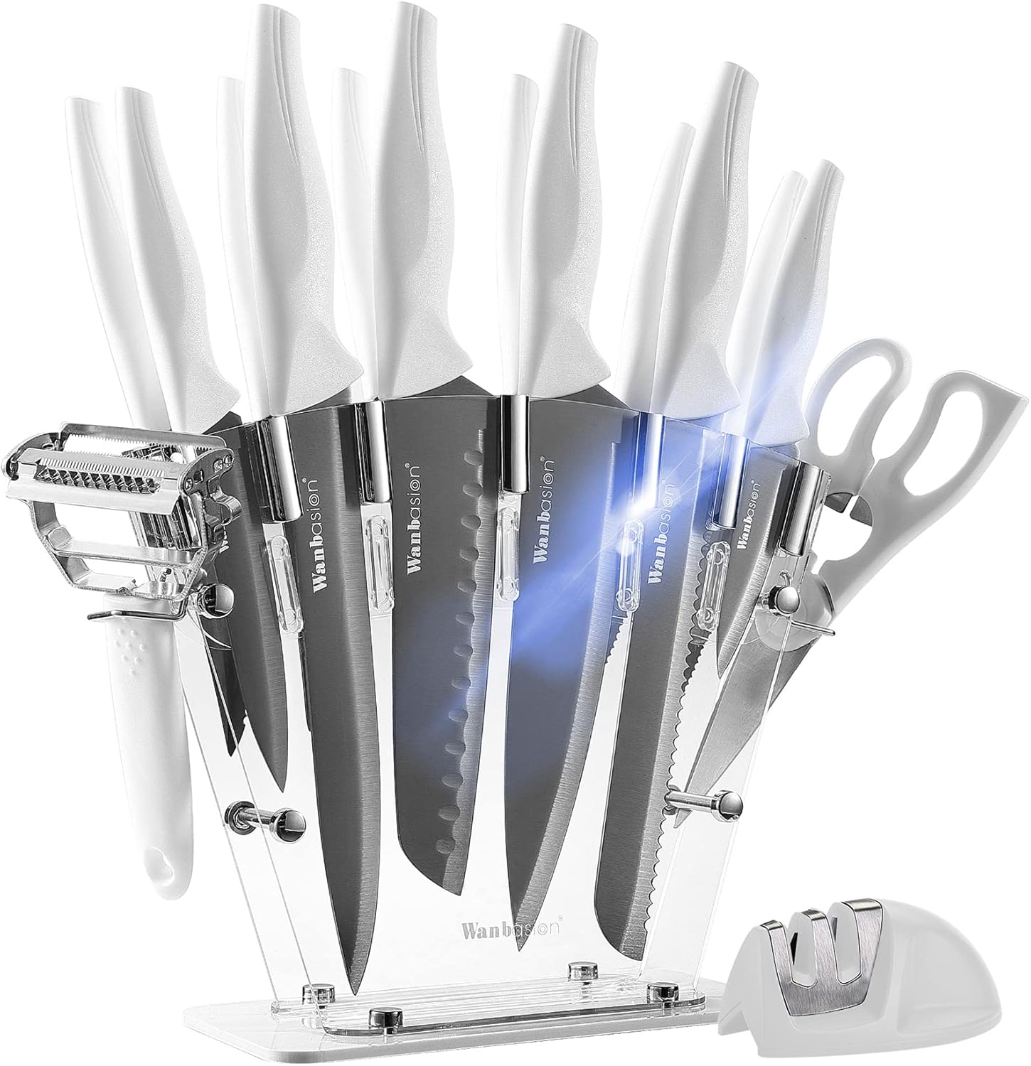 Wanbasion 16pcs White Kitchen Knife Set with Block