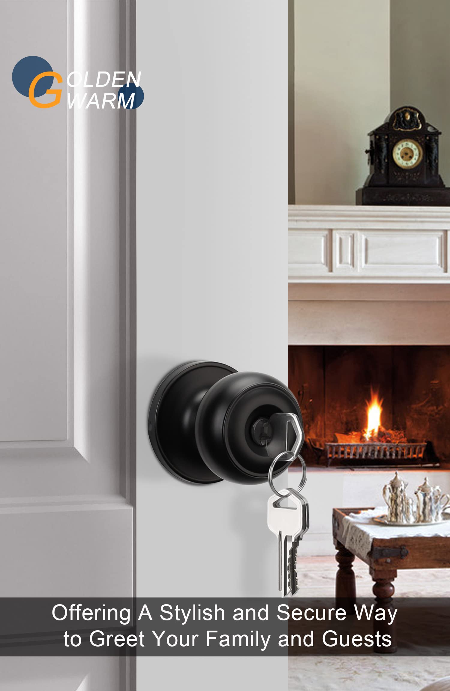 goldenwarm Key Entry Door Knob Black, Keyed-Alike Black Door Knob with Lock and Key, Matte Black Entry Key Door Knob, Exterior Locking Door Knobs with Keys(3 Pack)