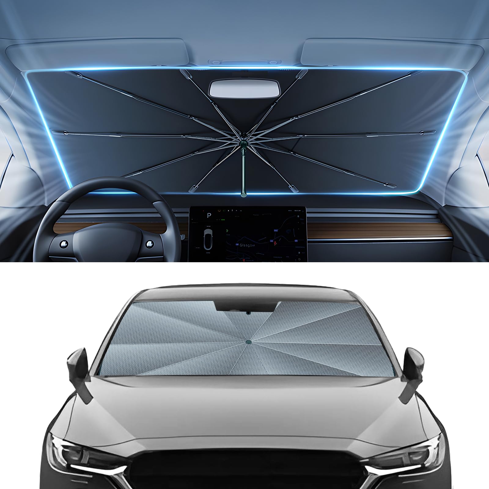 Autorder Windshield Sun Shade Umbrella for 2017-2025 2026 Mazda CX-5 CX5 Accessories,Upgraded Ice Crystal Material,Easy Setup Umbrella Sunshade for Car Windshield,100% Sun Blocking