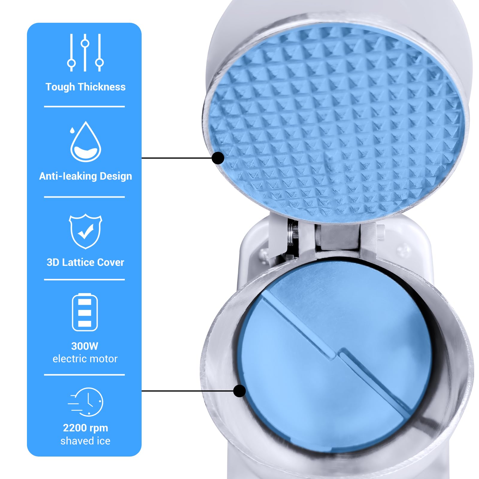LEEVOT Tritaghiaccio Elettrico a Doppia Lama 380 W Macchina per Cono di Neve 2200 Giri/min Macchina per Ghiaccio tritato Commerciale Domestica 85 kg/H in Acciaio Inossidabile per ristoranti, Bar
