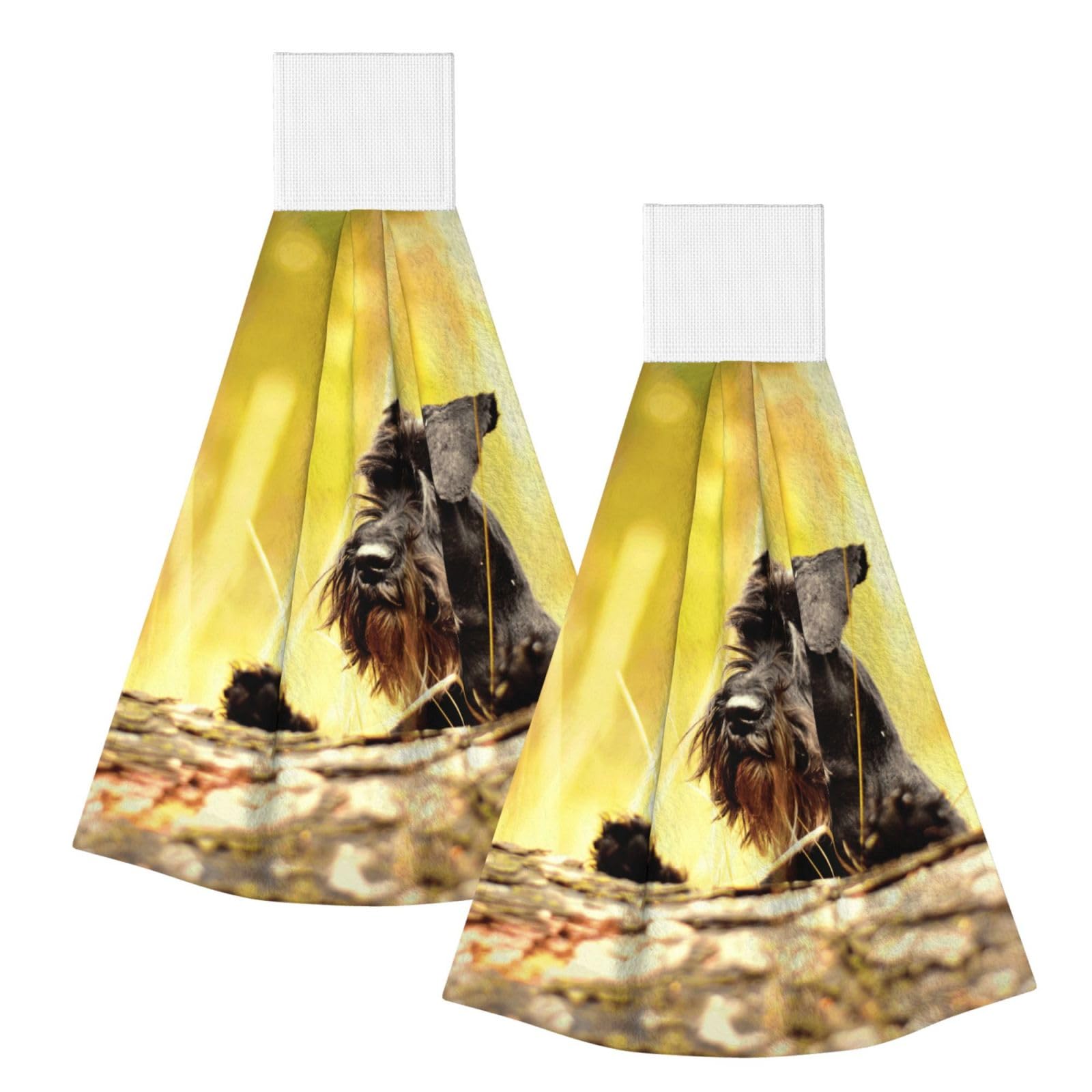 DOPKLNA Miniature Schnauzer Pets Black Dogs, 2 Pcs Hanging Coral Fiber Hand Towels for Bathroom, Absorbent Kitchen Towels