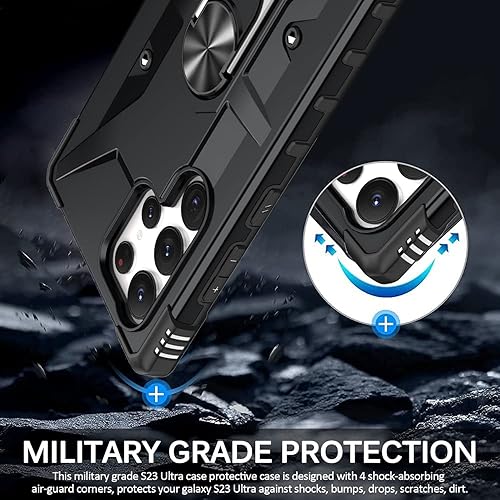 Miniatura 7 de Miimall Funda compatible con Samsung Galaxy S23 Ultra, funda S23 Ultra con soporte de anillo y soporte giratorio y funda antideslizante a prueba de