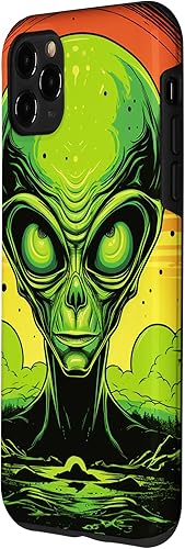 Vista 26 de iPhone 14 Pro Cute Green Alien Head UFO Space Face Alien Case