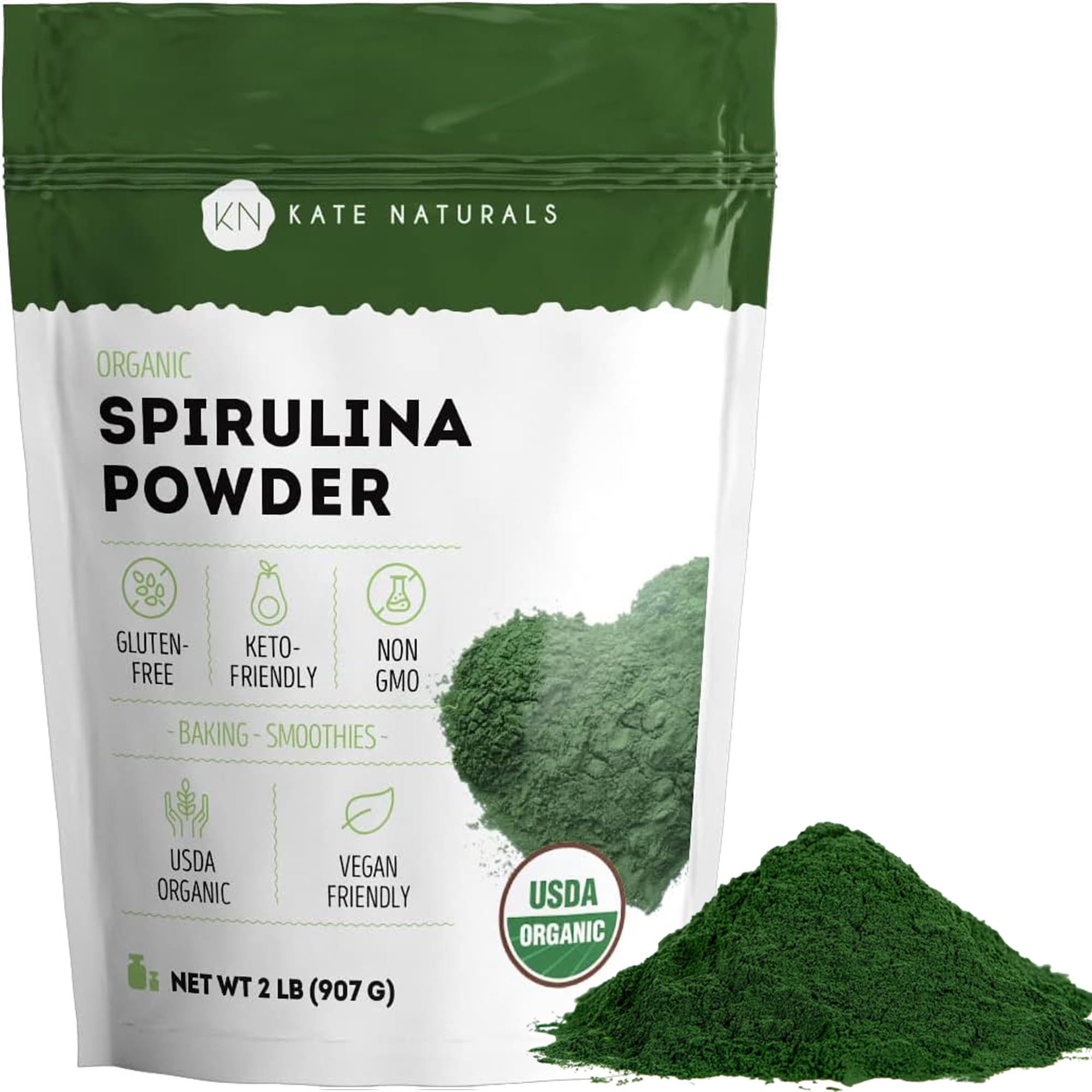 Organic Spirulina Powder (2 lb) for Immune Support and Antioxidants - . USDA Certified. Non-GMO. Gluten-Free. Nutrient Dense Superfood Supplement