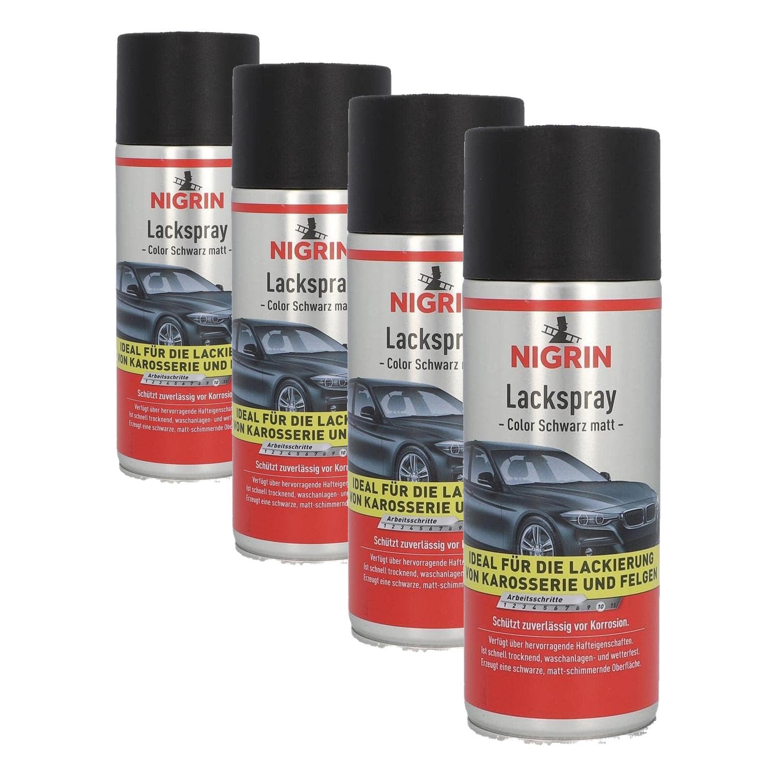 Vernis spray noir mat Nigrin 74112 de 400 ML en lot de 4 pour peinture et rénovation