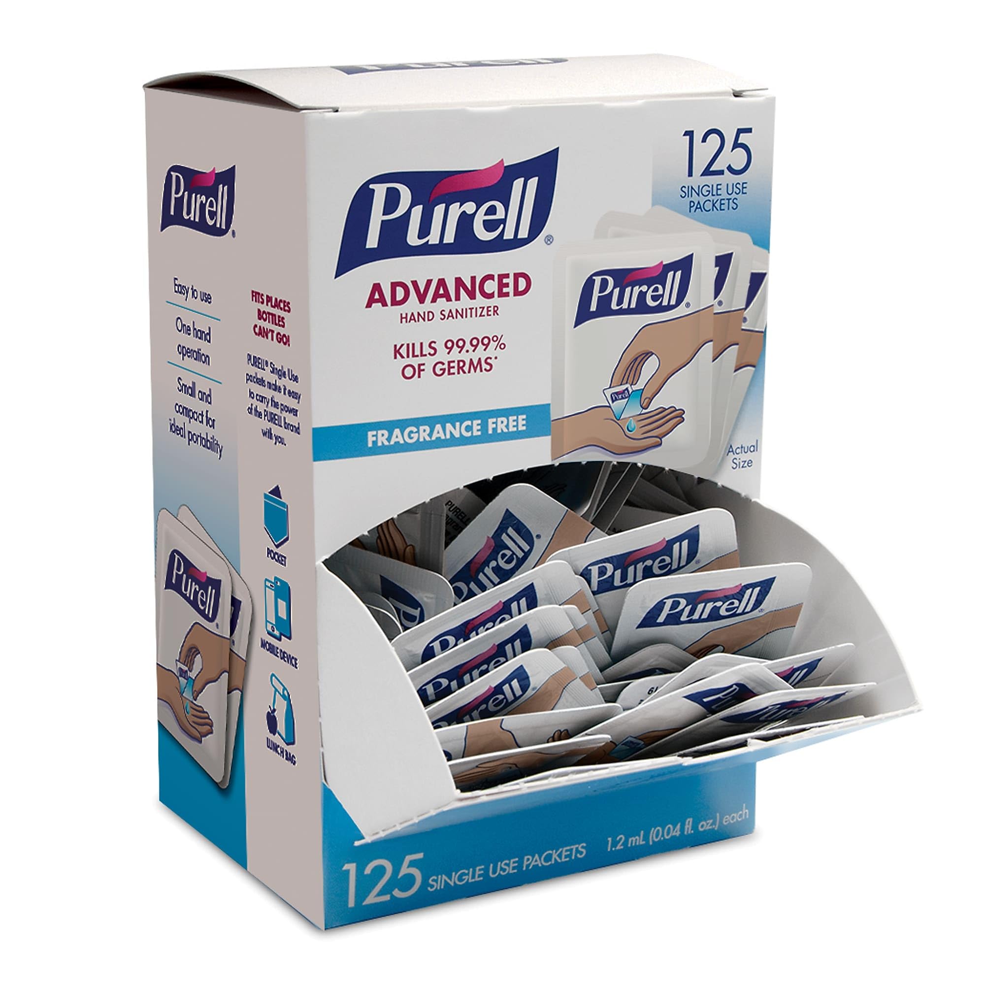 Purell Singles Advanced Hand Sanitizer Individual Single-Use Packets 1.2 mL 125 Packets Per Box Case Of 12 Boxes product thumbnail 2