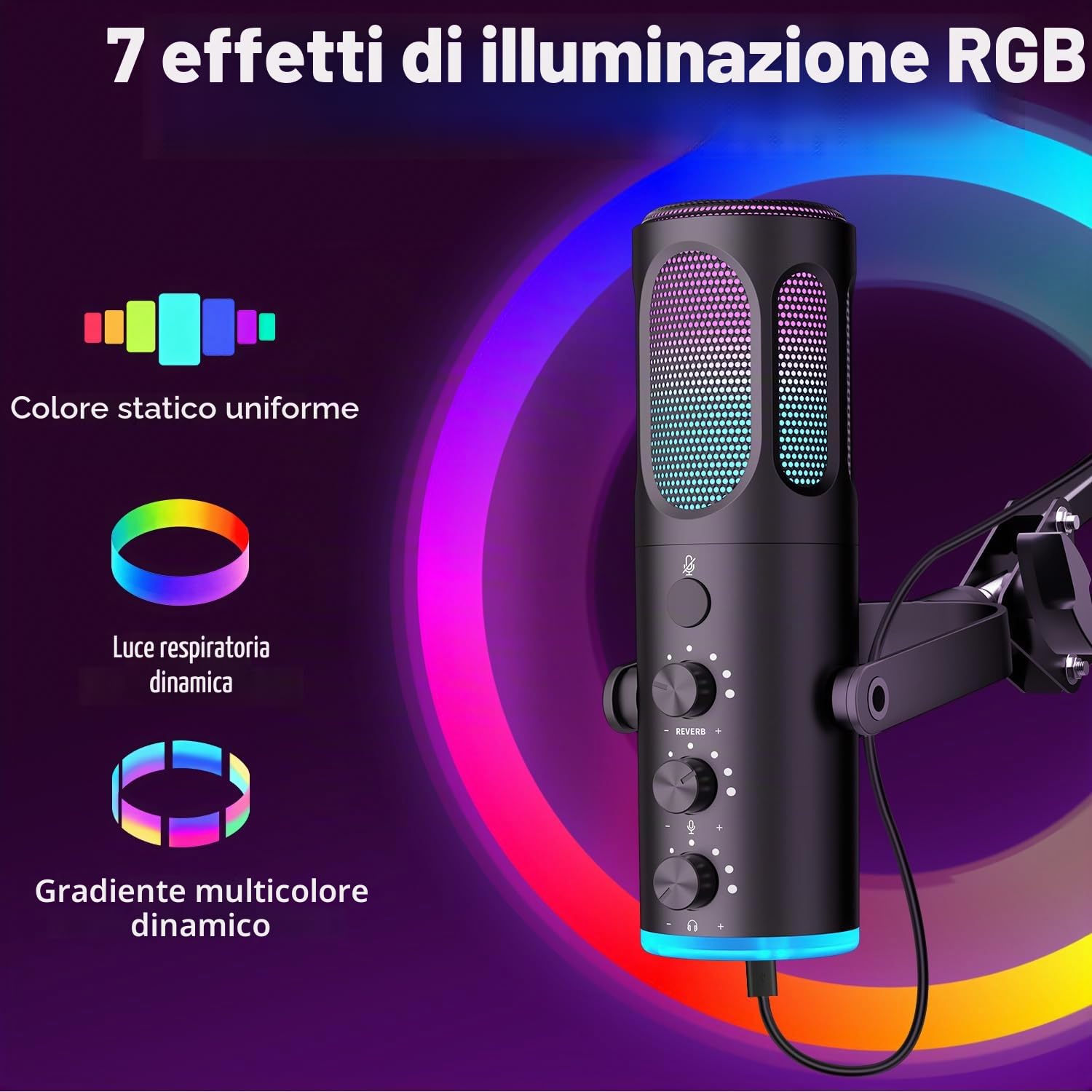 Ortizan Microfono da gioco USB, microfoni a condensatore per PC, PS4/5 e Mac, microfono podcast con cancellazione del rumore con muto, riverbero, monitoraggio, braccio regolabile, filtro per streaming