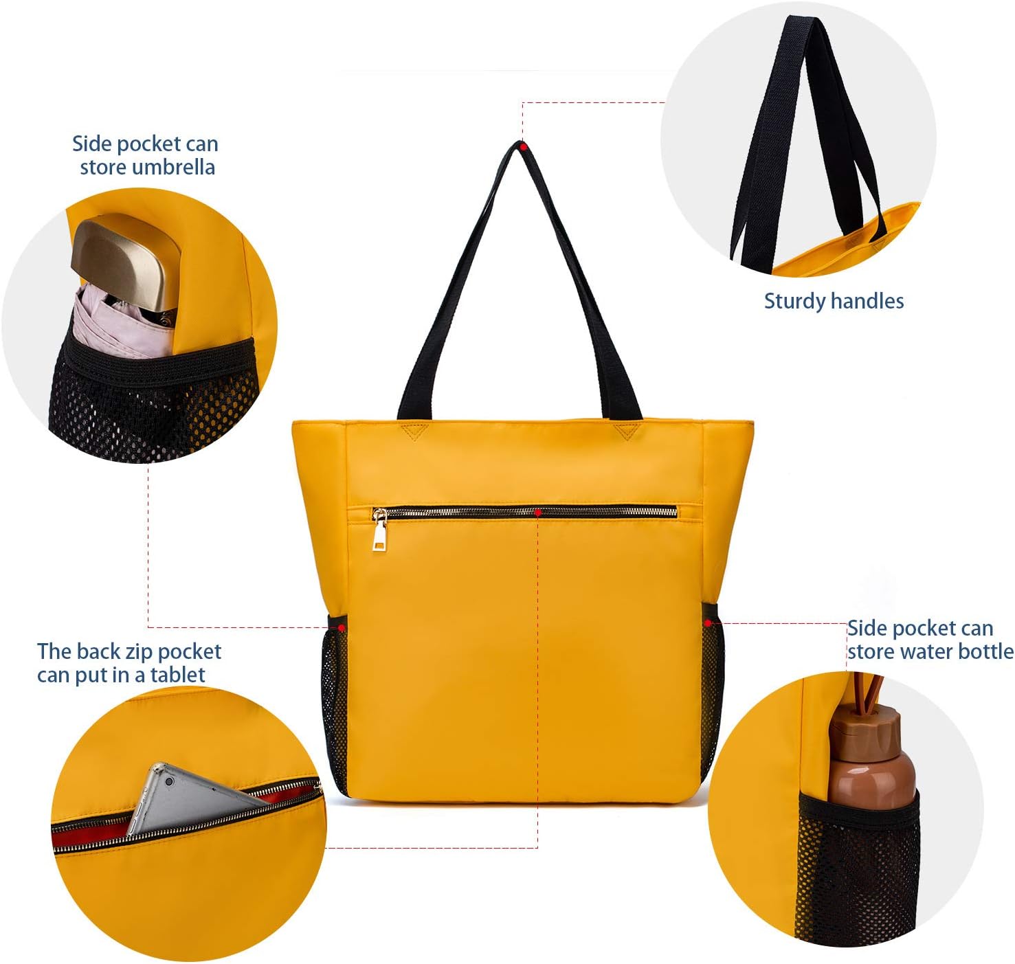 ETidy Large Capacity Foldable Tote Bag With Zipper Water-resistant SandproofWomen Beach Bag Handbag GymBag Travel ShoppingBag - Image 6