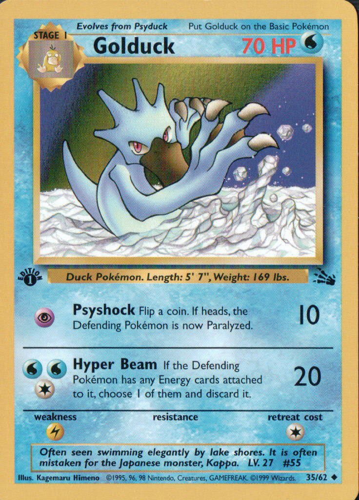 Psyduck Fossil 53 Pokemon Fossil Set Psyduck 53/62 - Unlimited Edition  Common Card - Near Mint Condition Fossil Pikachu