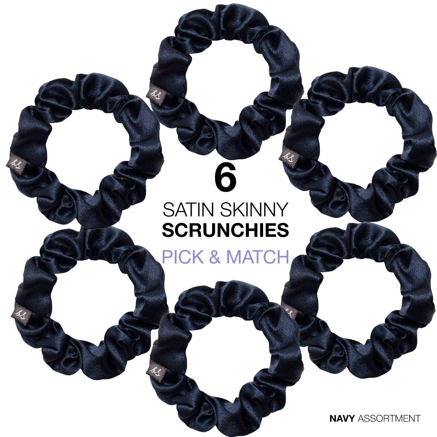 Basic Sense Skinny Satin Hair Scrunchies for Fine Hair Snag-Free, Strong Hold, A set of 6pcs, Navy, 1 count (Pack of 6) - Image 2