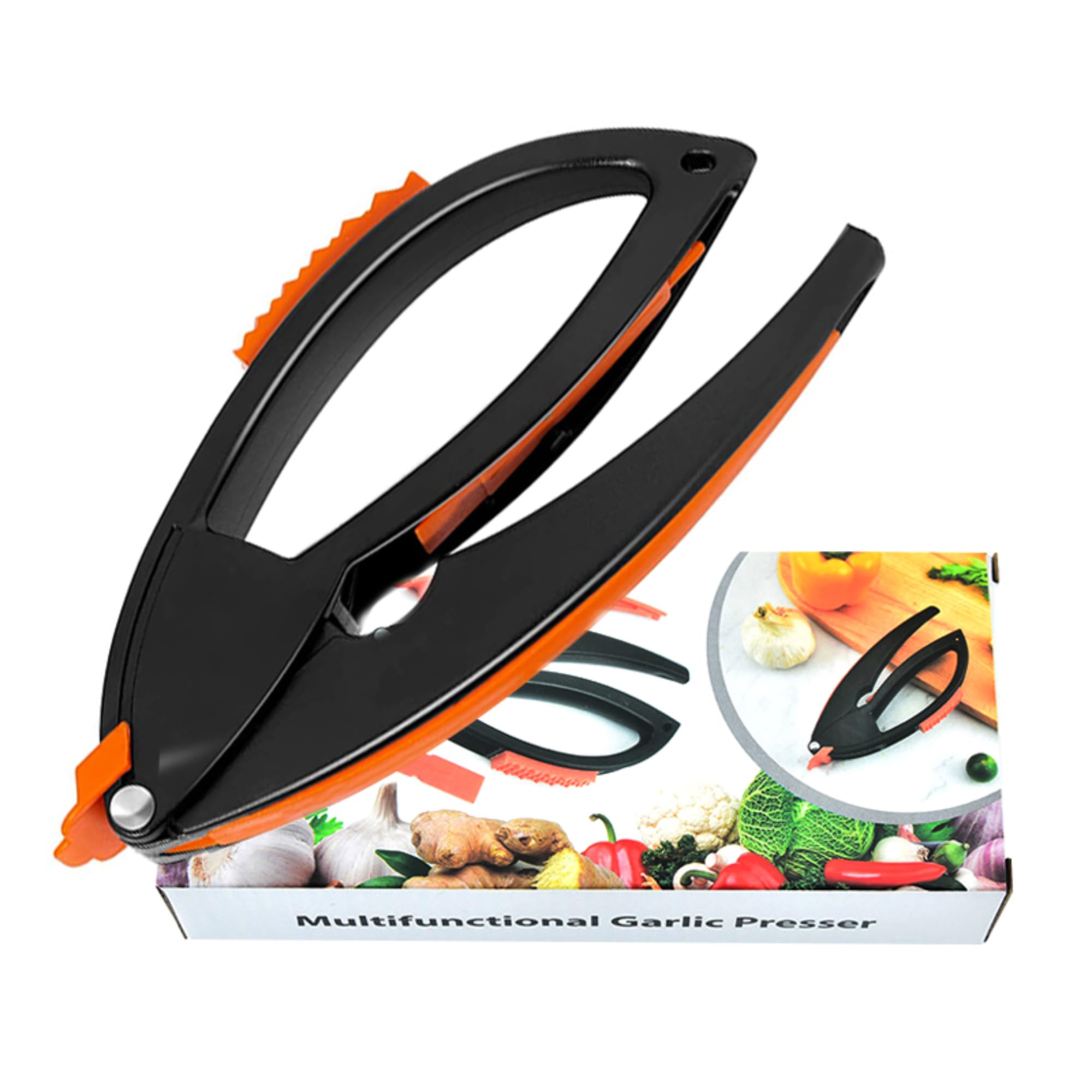 Premium Garlic Press w/attached Peeler & Mincer | Multi-Functional Kitchen Tool for Crushing, Slicing, & Mincing Garlic Cloves | Ergonomic Handle & Easy to Clean | Essential Cooking Gadget & Utensil