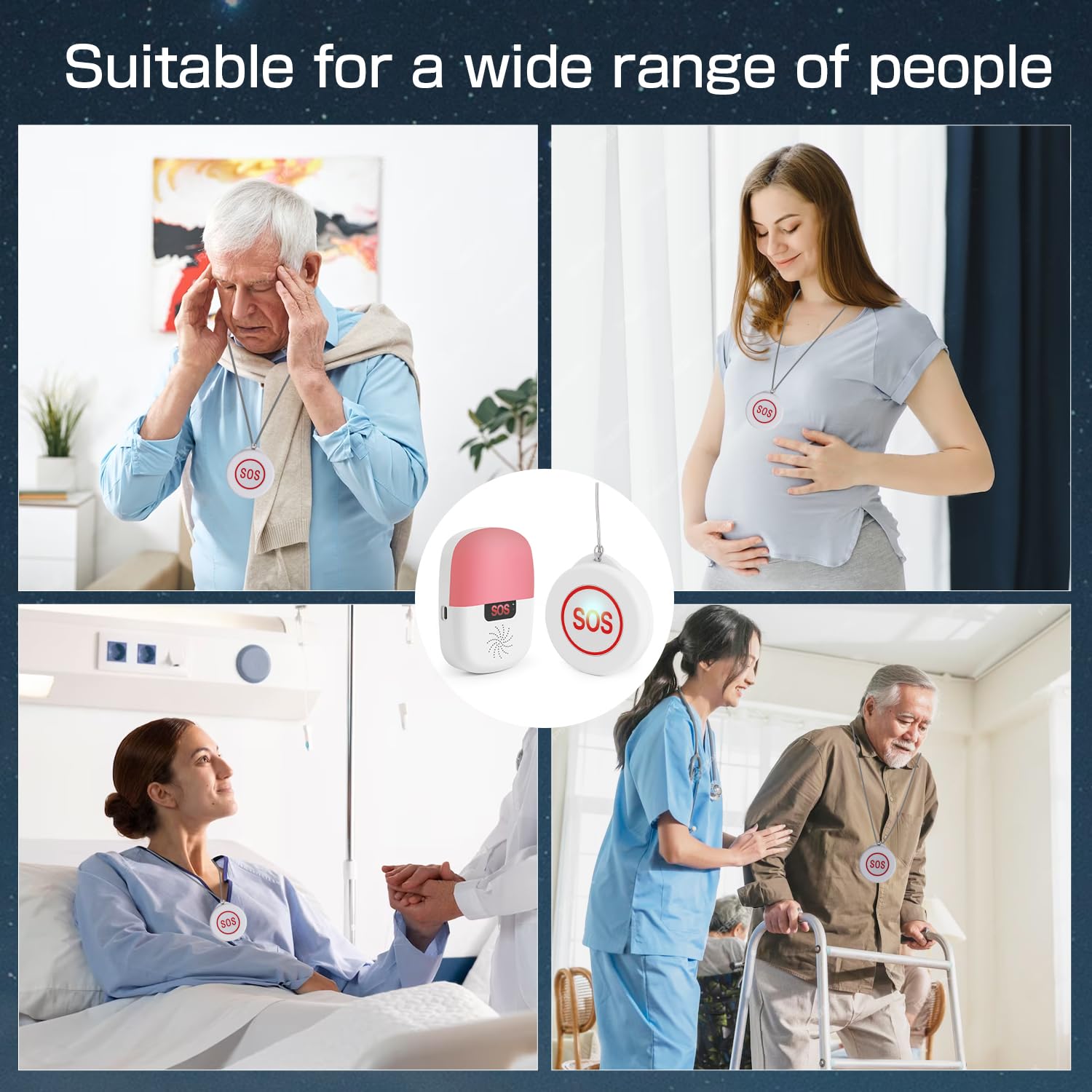 Shinmax Alarme Personnes âgées WiFi Smart SOS Alarme de Bouton d'appel sans Fil Téléavertisseur pour Personnes âgées Malades Handicapées Enfants Maison Alerte (1 Récepteur + 2 Émetteurs SOS)