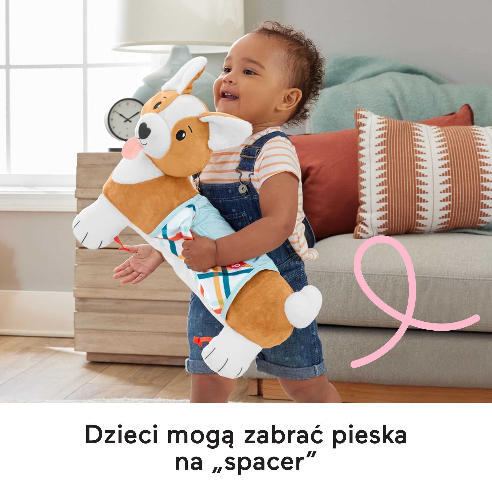 Fisher-Price Piesek 3 w 1 Poduszeczka pod brzuszek z grzechotką, gryzaczkiem bez bisfenolu A i lusterkiem, HJW10