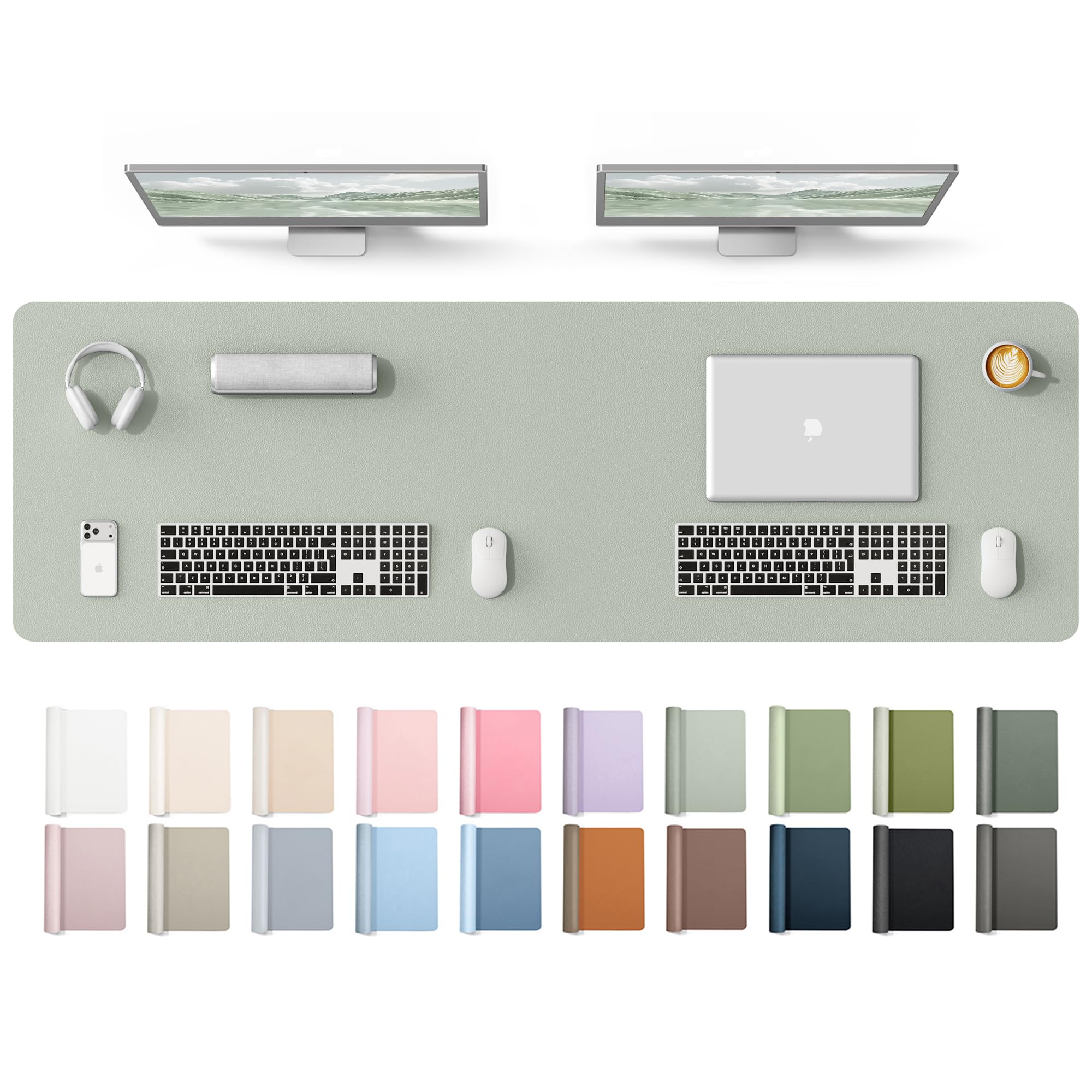 YSAGi Leather Desk Protector, Office Mat, Large Mouse Mat, Non-Slip PU Leather Blotter, Laptop Desk Mat, Waterproof Writing Pad for Office and Home(Grayish Green, 63" x 17.2")