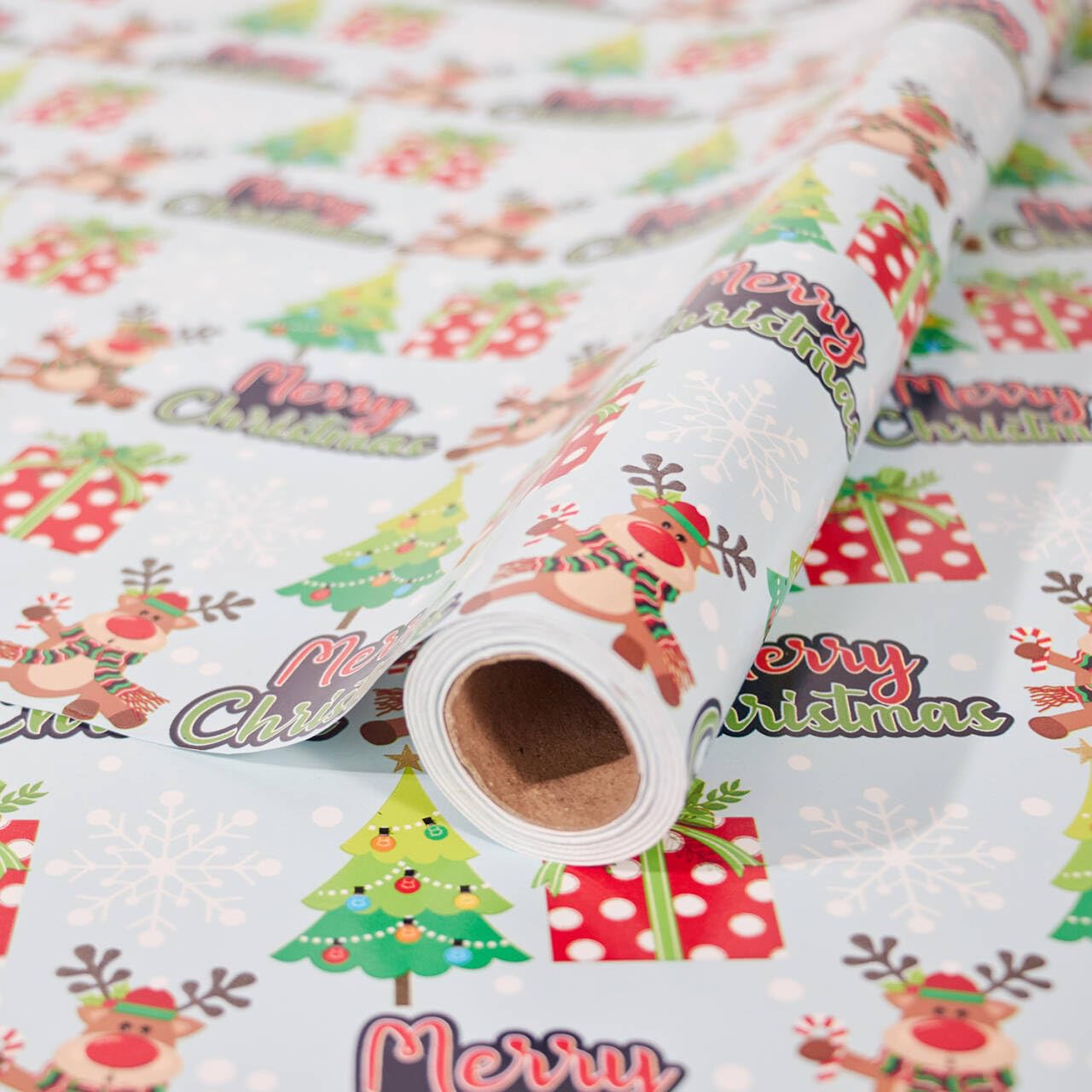 Christmas Wrapping Paper Roll,43cm*12m Christmas Elements Collection Paper for Xmas Present (Green)