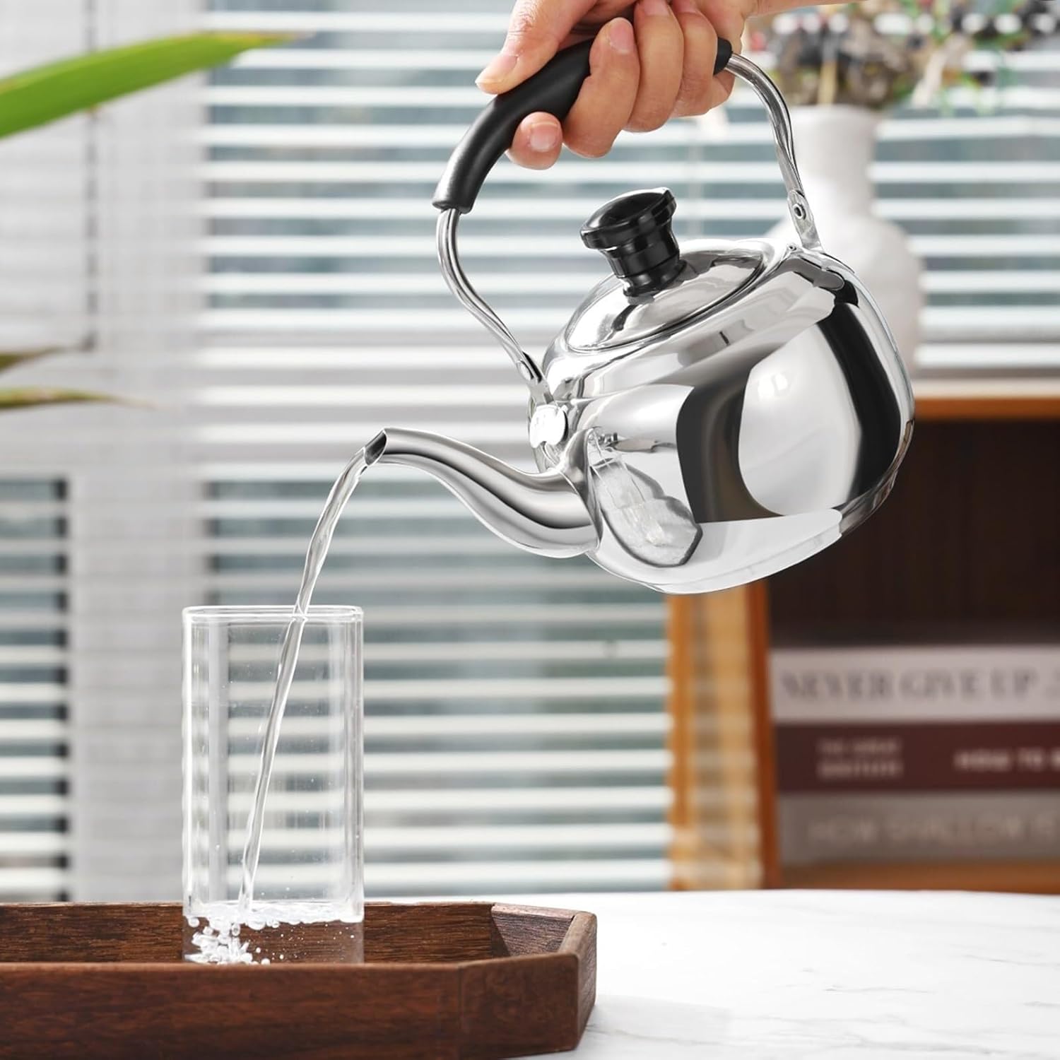 Black Tea Kettle Stovetop with Infuser, Stainless Steel Tea Pots for Stove Top with Cool Touch Ergonomic Handle Teapot(1.5L)