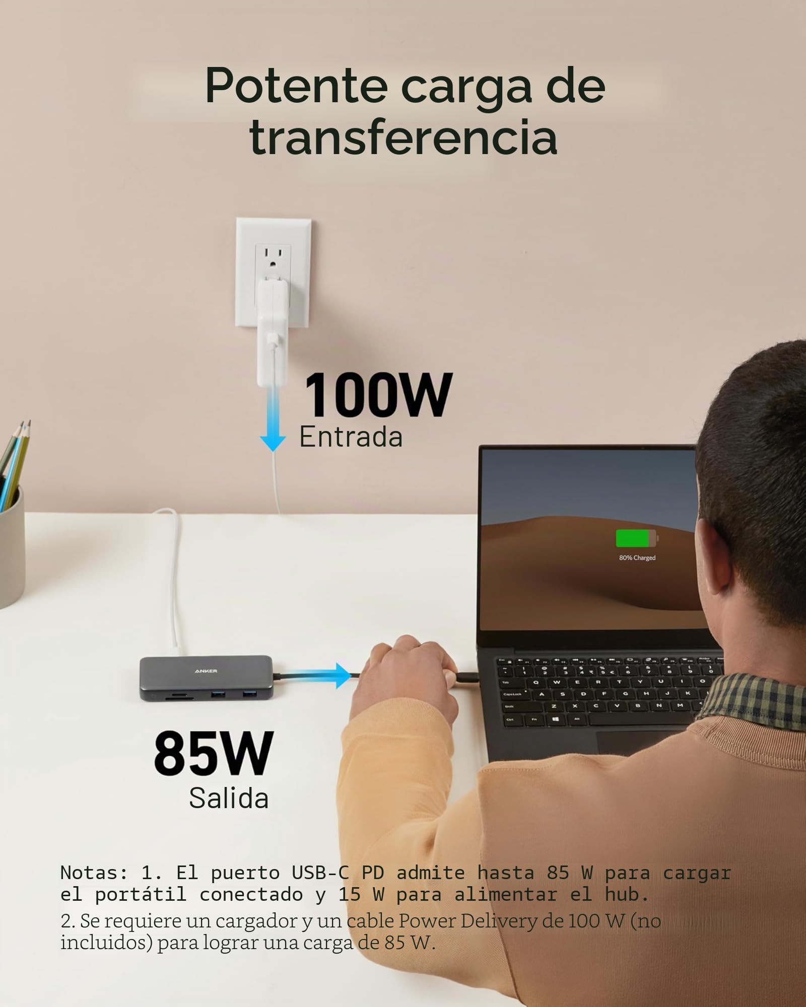 Anker 555 USB-C Hub (8 en 1) PowerExpand Adapter, 100W Power Delivery, 4K 60Hz HDMI, 10Gbps USB-C & 2 Puertos USB-A,Puerto Ethernet, Lector de Tarjetas Memoria microSD&SD, para MacBook Pro y más