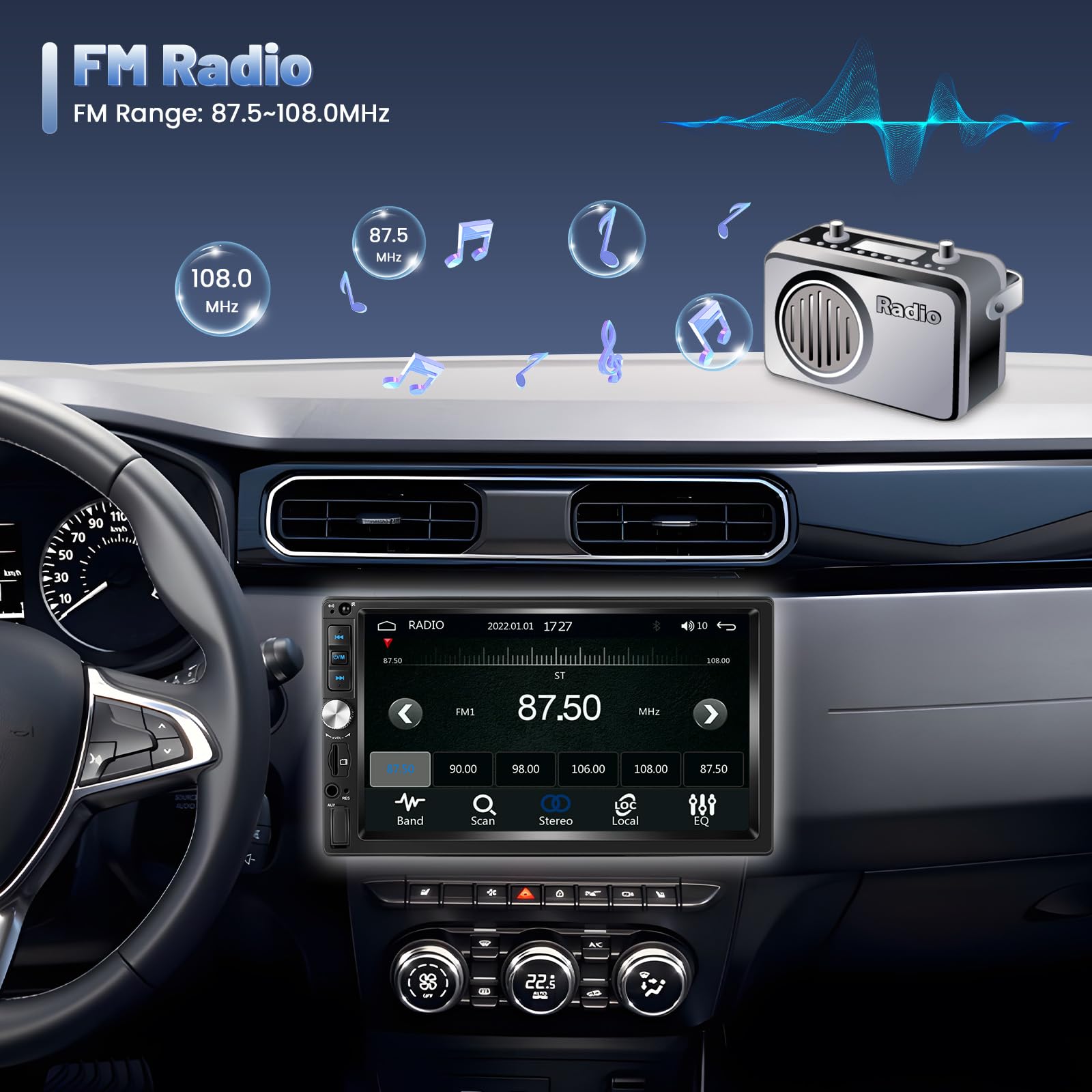 Inefala 7 Pulgadas Radio Coche 2 DIN con Carplay y Android Auto, Bluetooth 5,1, Enlace al Espejo, FM/USB/AUX/TF, Control de Volante, Cámara Trasera
