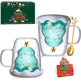 Christmas Mugs Personalised Christmas Mugs Christmas Gifts for Women Mum Parents Girlfriend - for Christmas Double-Walled Coffee Glasses for Cappuccino Latte Macchiato Tea Milk
