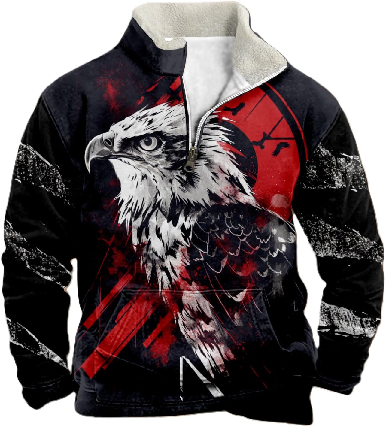 - Hoodies For Men Wolf Print Long Sleeve Half Zip Pullover Big And Tall Graphic Winter Funny Outdoor Sweatshirt