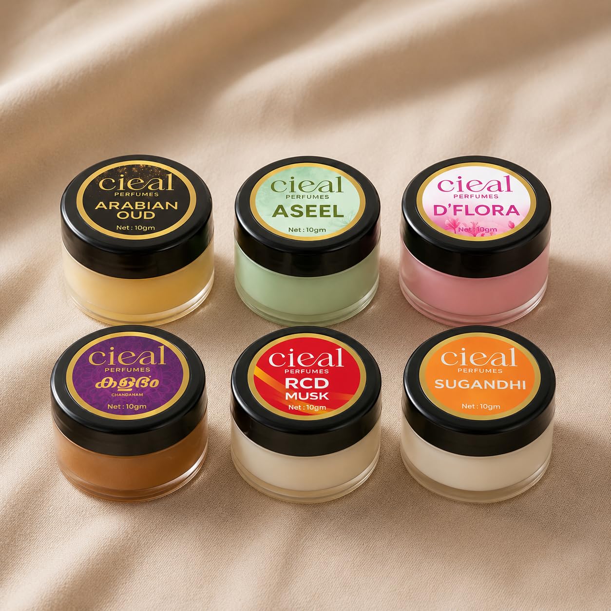 CIEAL Solid Perfume Master Set of 6 (10g Each) – Arabian Oud, Aseel, Kalabham, Sugandhi, D'Flora & Red Musk | Alcohol-Free Long Lasting Pocket Perfume Balm | Travel Friendly Spill Proof Solid Fragrance Gift Set for Men & Women-image-17