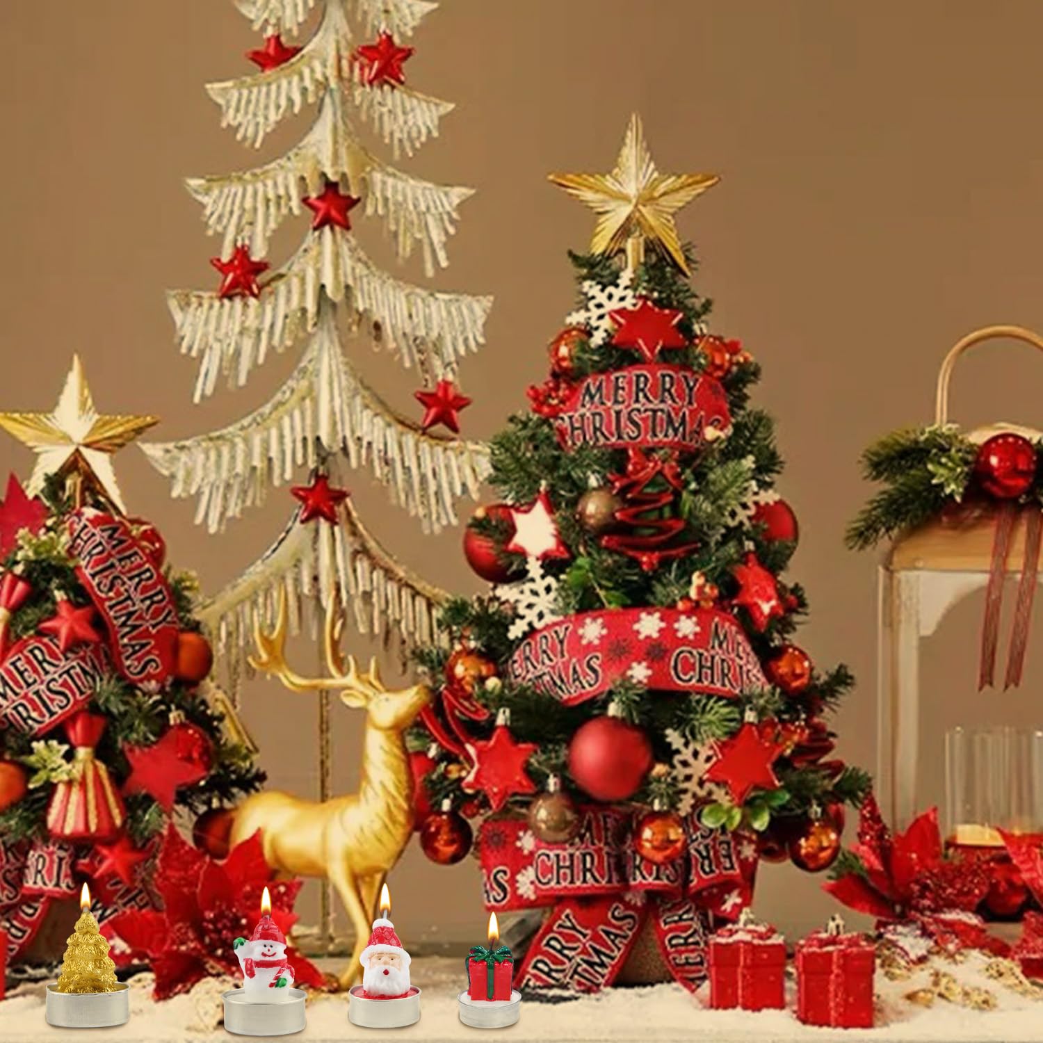 BUZIFU 12 PCS Bougies Chauffe-Plat De Noël, 4 Motifs Bougies