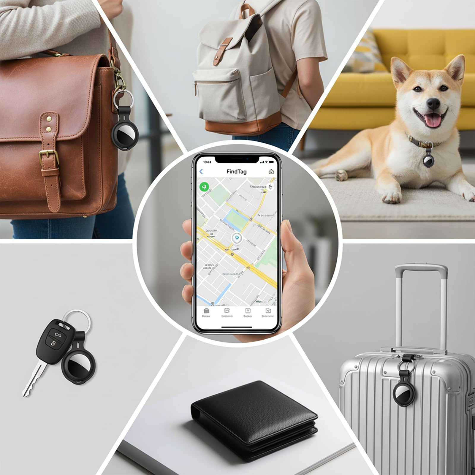 Air Smart Tracker Tags 4 Pack [Apple MFi Certified] (iOS Only) Item Finders Work with Apple Find My Worldwide Tracking 80dB Waterproof for Keys Luggage Wallet Pets Travel No Subscription Includes case — view 7