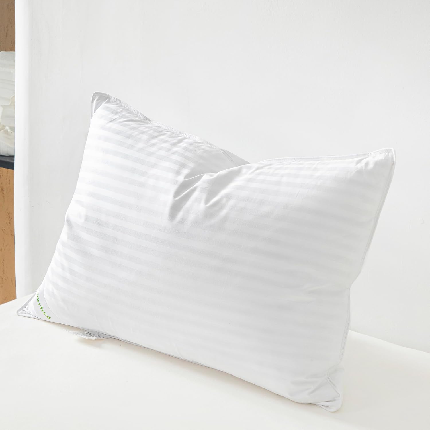 Similar to not exact Goose Down Feather Pillows Stripe White Bed Pillow for Sleeping,100% Cotton Fabric Good for Side and Back Stomach Sleeper Standard Size 1 Pack Standard (Pack of 1)