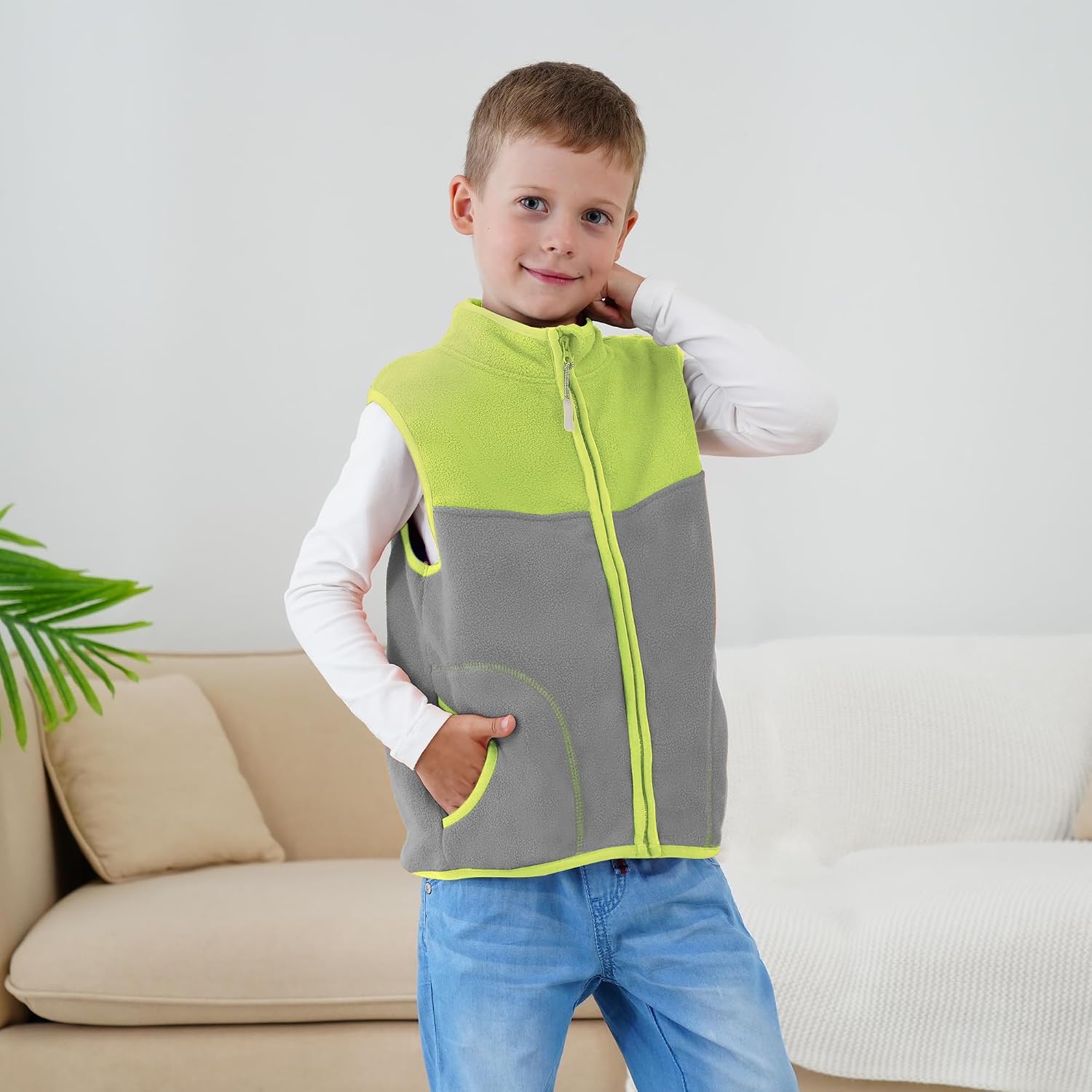 Boys and Toddlers' Polar Fleece Vest,Full Zip Coat Zipper Closure Sleeveless Warm Winter Fall Thicken Puffer Vest