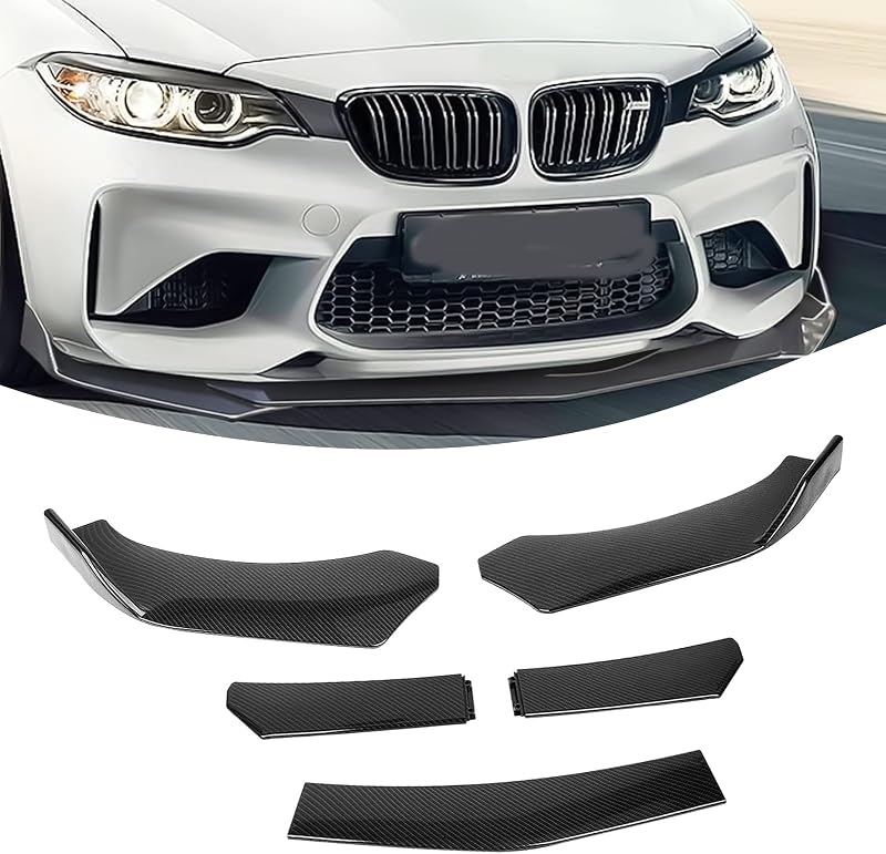 Spoiler Lip Dianteiro Universal CTMAOYI em ABS com Visual de Fibra de Carbono – Kit de 5 Seções