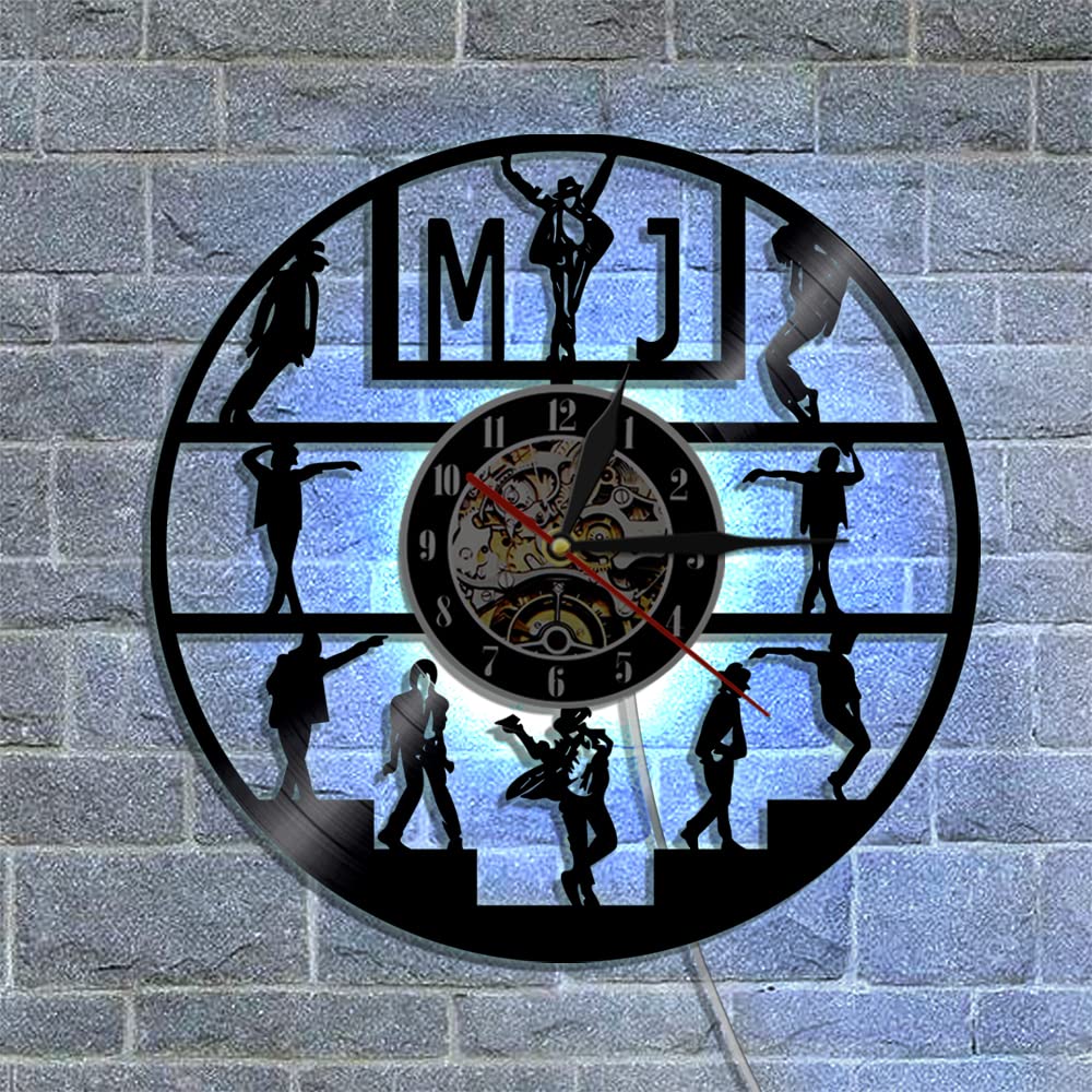 Smotly Black Vinyl Wall Clock, Jackson Classic Dance Step With Led Night Light Function, Wall Clock Gift For Lovers.