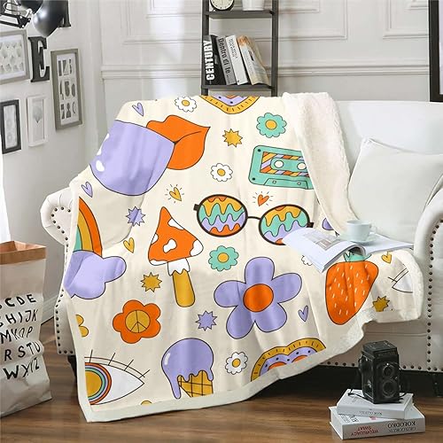 Kids Groovy One - Manta decorativa de fiesta para niños y niñas, manta de vellón de hongos hippie kawaii, manta Sherpa de fresa, tamaño individual,