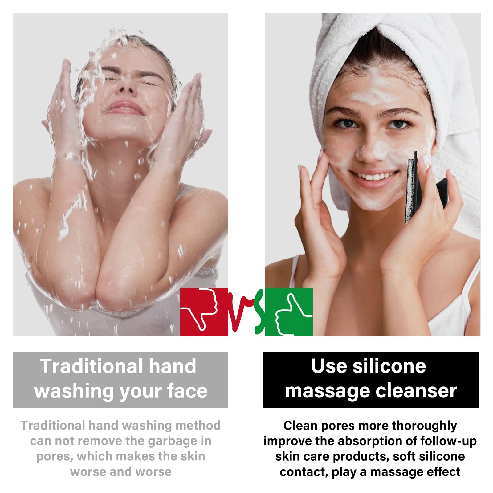 2 Pack Face Scrubber,Silicone Facial Cleansing Brush for Men & Women,Reusable Gentle Facial Waterproof Cleansing Skin Brush Exfoliating Scrubber for Sensitive Skin (Black/Pink)