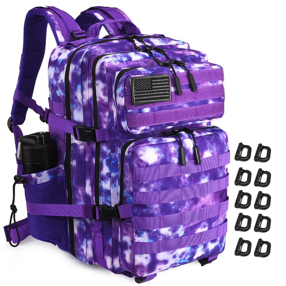R.SASR Military Tactical Backpack 45L Large Tactical Backpack for Men, Hiking Rucksack With Bottle Holder (Purple Camo)