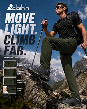 clothin Men's Elastic-Waist Travel Pant Stretchy Lightweight Multi-Pockets Quick Dry Breathable