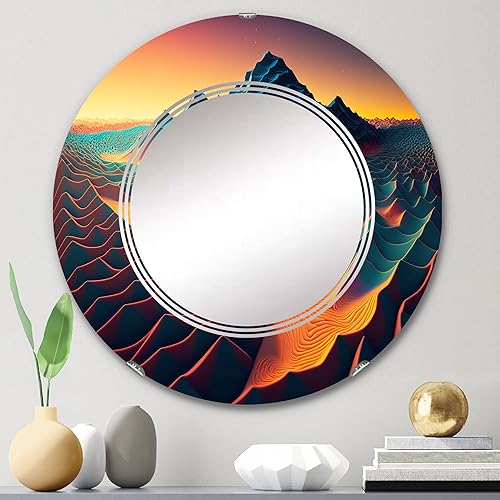 Miniatura 7 de DesignQ Abstract Hills - Espejo redondo en amarillo magenta y azul II, espejo de tocador, espejo de baño, espejo de pared para sala de estar,