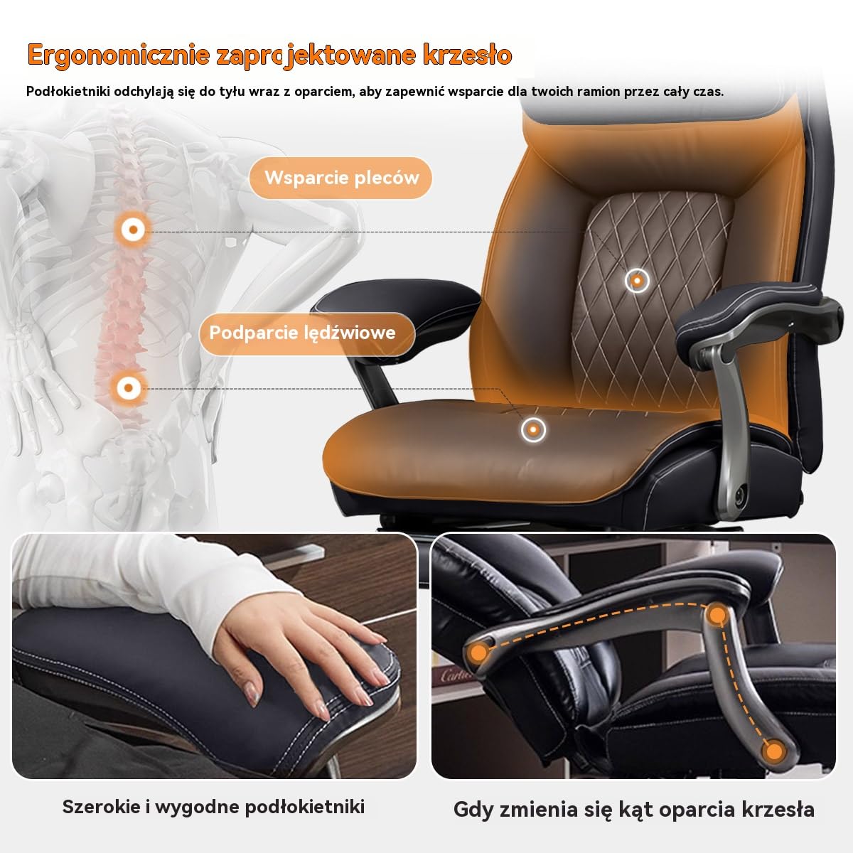 Duże I Wysokie Krzesło Biurowe Do 600 Lbs,Szerokie Skórzane Krzesło Dyrektorskie Z Chowaną Podnóżkiem,Wytrzymałe Ergonomiczne Krzesło Komputerowe Z Regulowaną Wysokością(Czarny)