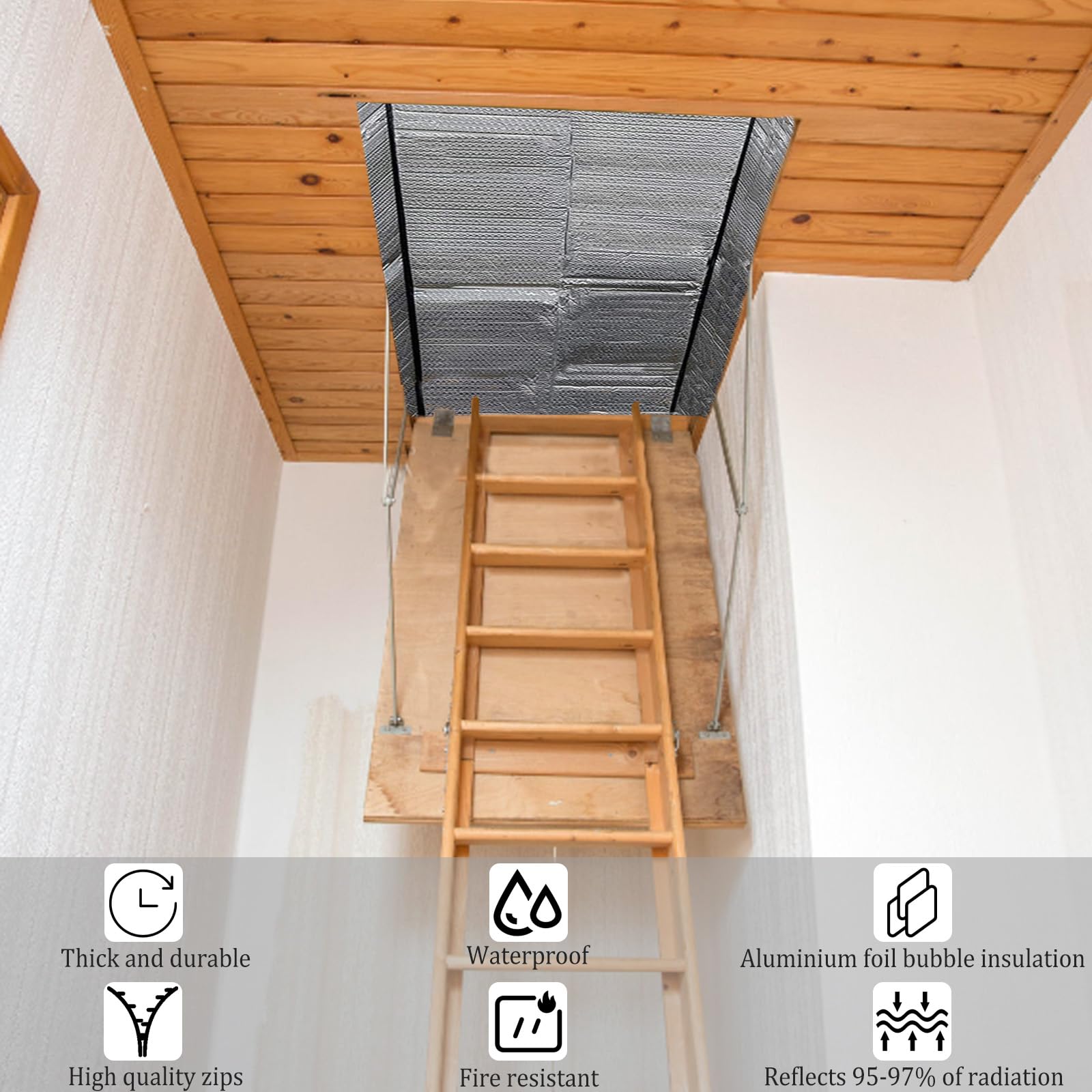 Copertura isolante per Scale Mansardate, Sottotetto Scale Copertura Isolante con Cerniera, Copertura Isolante per Porta Della Soffitta Isolamento di Alta Qualità Impermeabile Doppia Bolla,138X63,5X28