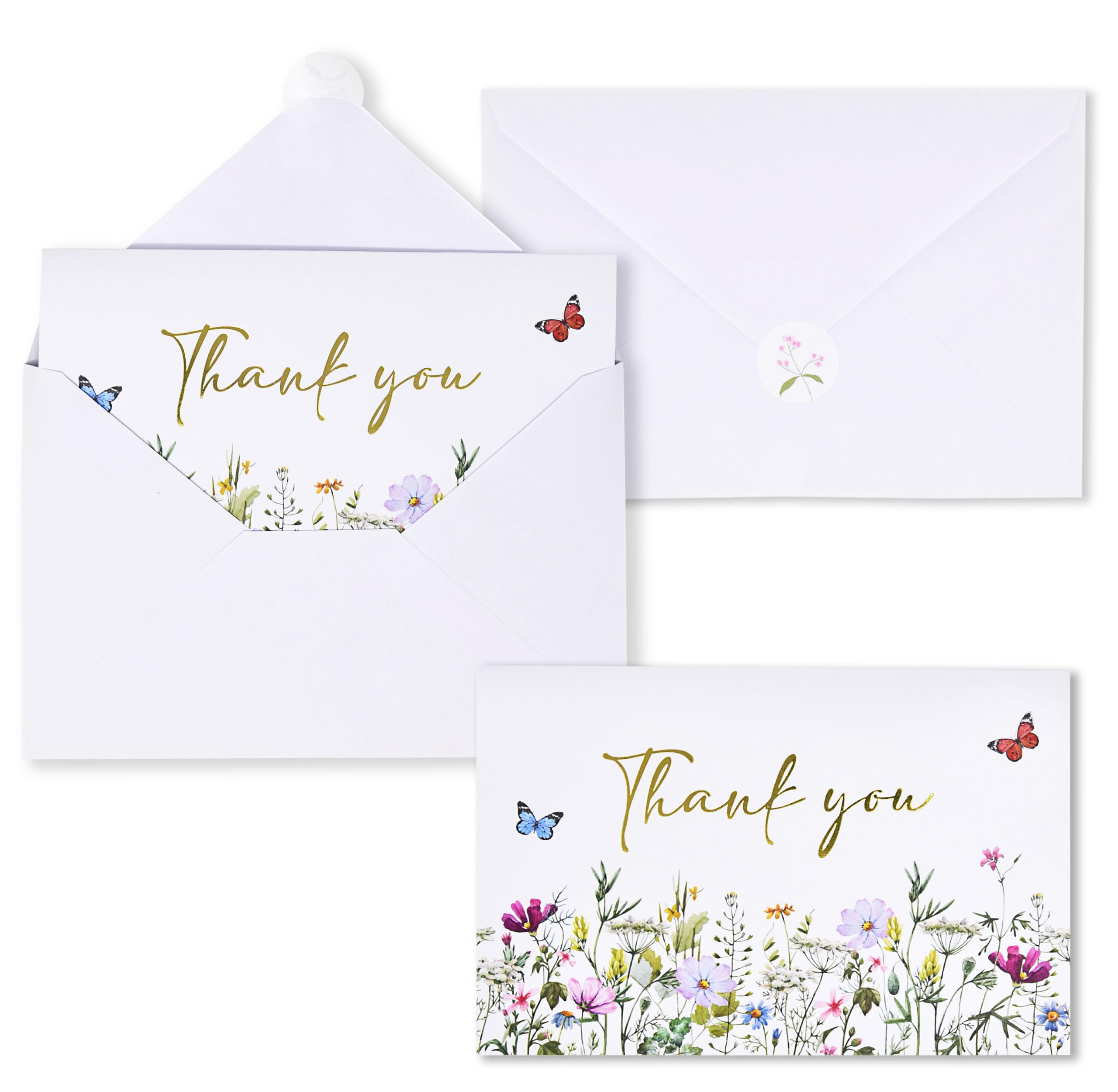 Gift Boutique 24 Pack Wildflower Thank You Cards with Envelopes & Floral Sticker Seals for Birthday Baby Shower Bridal Shower Wedding Graduation Any