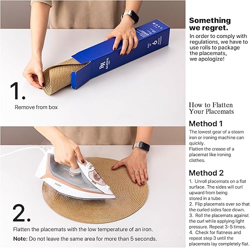 Miniatura 5 de Juego de 8 manteles individuales redondos tejidos de plástico, lavables y lavables para mesa de comedor, resistentes al calor, antideslizantes,