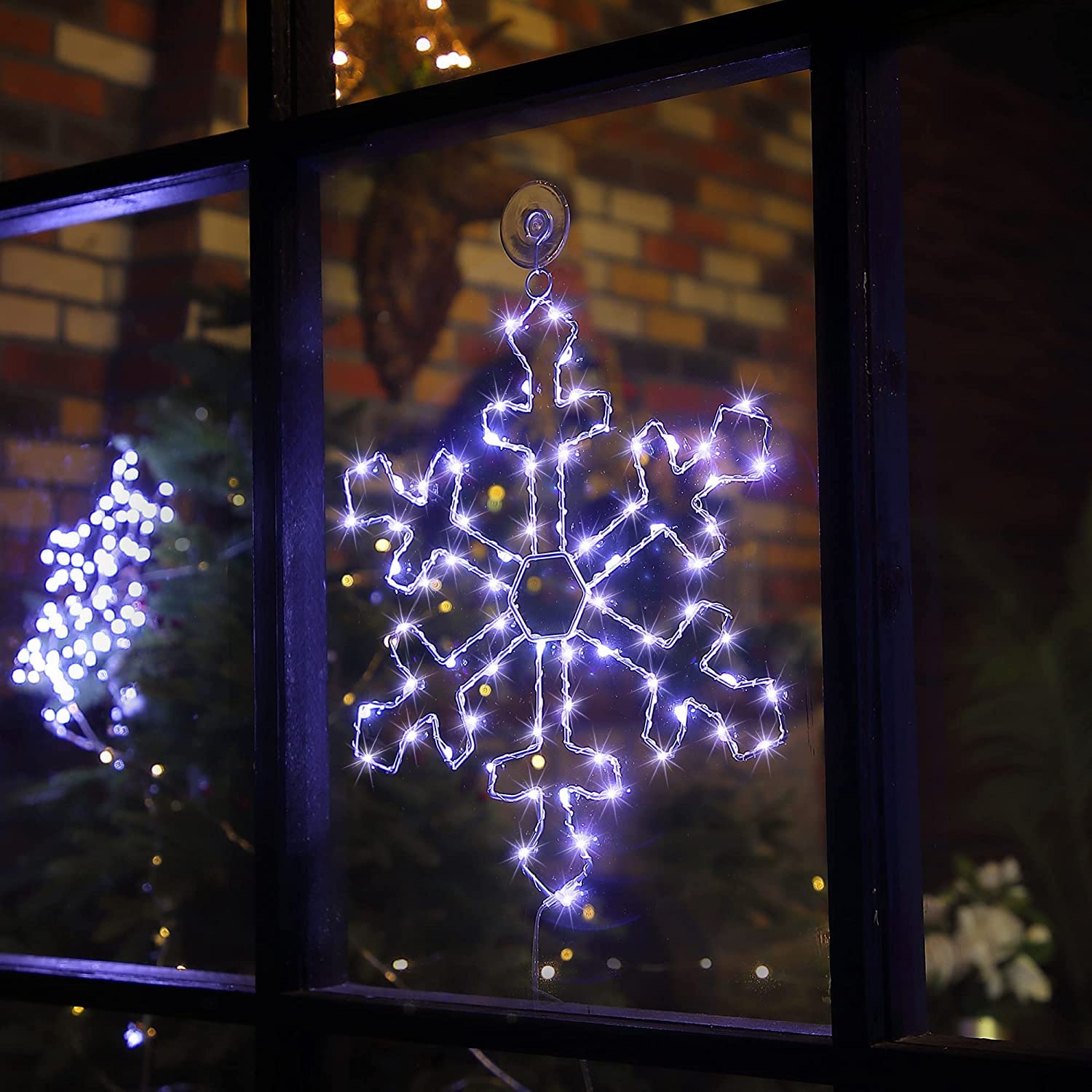 3 in 1 Christmas Window Lights, 3 Pack 12 Inches Giant Snowflake Hanging Christmas Window Light with Timer Remote USB Powered (Cool White, Snowflake Style)