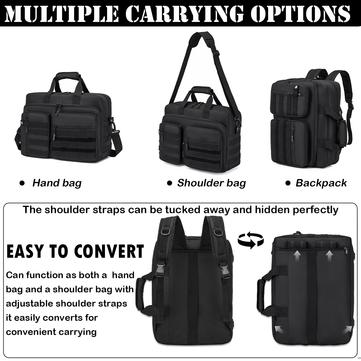 3 in 1 Arbeitstasche Herren Aktentasche 17,3 Zoll taktische Laptoptasche