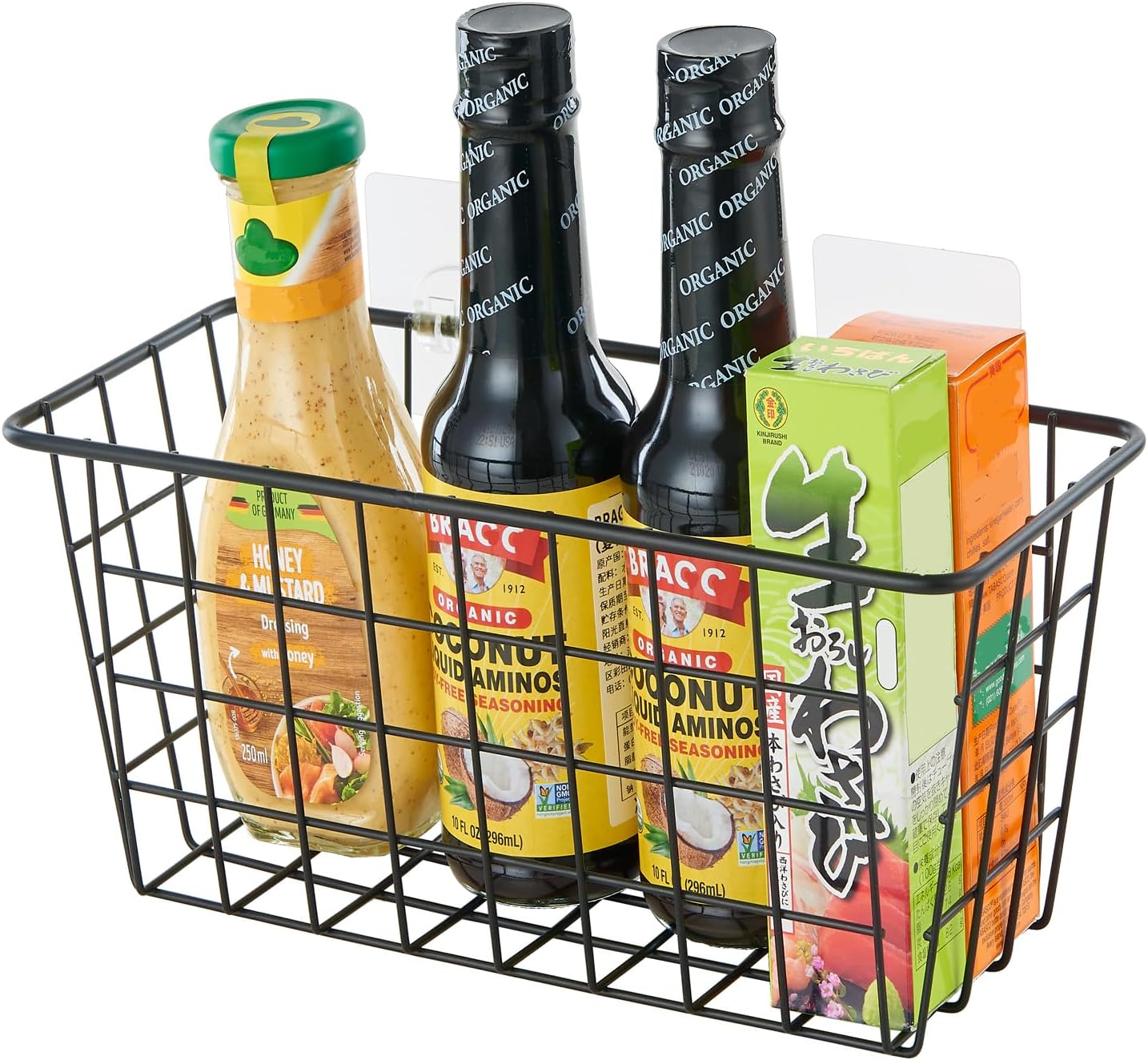 2 Pack Hanging Storage Basket, Bathroom Basket, Household Goods, with Traceless Tape, no Drilling, for Cabinet Storage, Kitchen, Bathroom, Storage Room,Black - Image 8