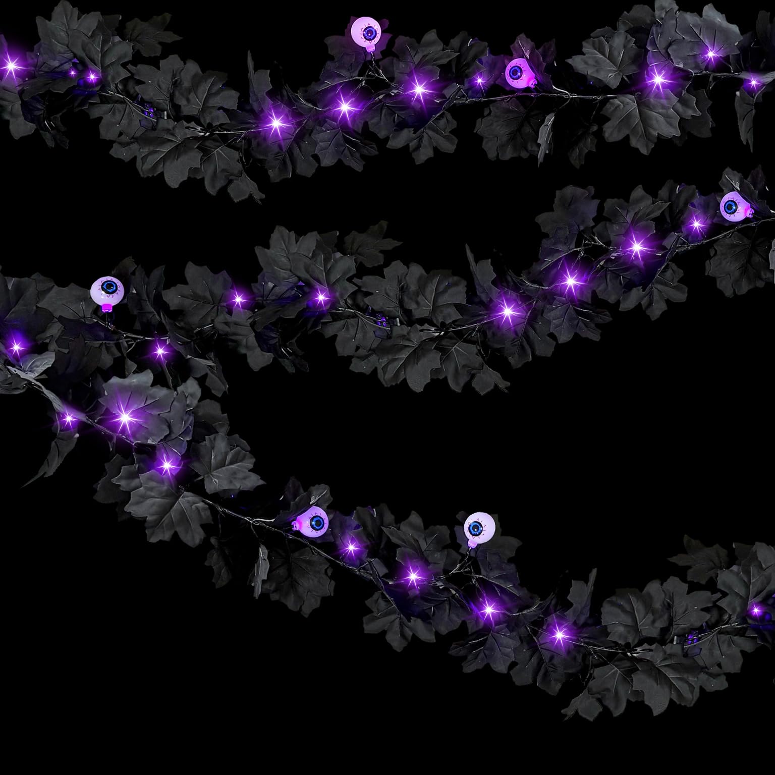 Guirlande d'Halloween érable noir 1.8m à 20 LED violettes et minuterie