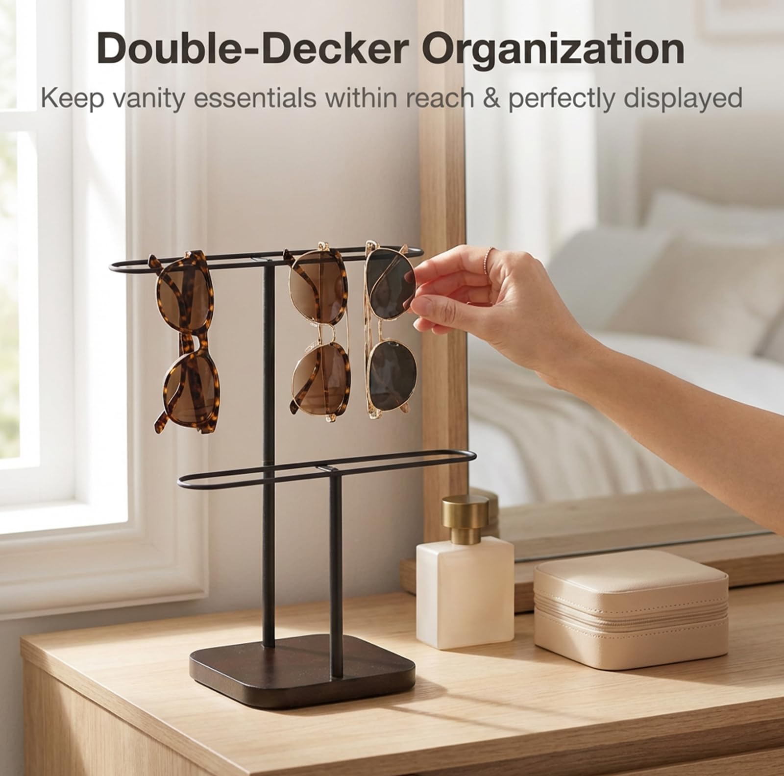Espositore Occhiali da Sole, Porta Occhiali e Organizer a Doppio Strato per 20 Paia, Supporto Occhiali da Vista e da Sole, Ideale per Casa, Negozio, Scrivania, Cassettiera