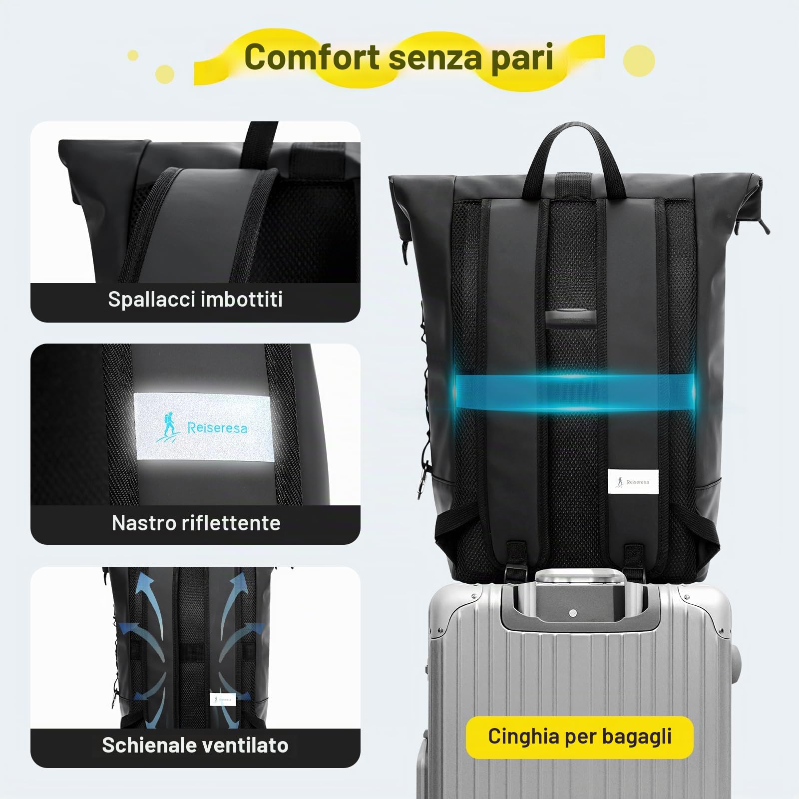 Zaino arrotolabile impermeabile per computer portatile per uomini e donne, zaino per laptop da 17 pollici con fibbia multifunzionale per arrampicata, per scuola, viaggi, lavoro e affari