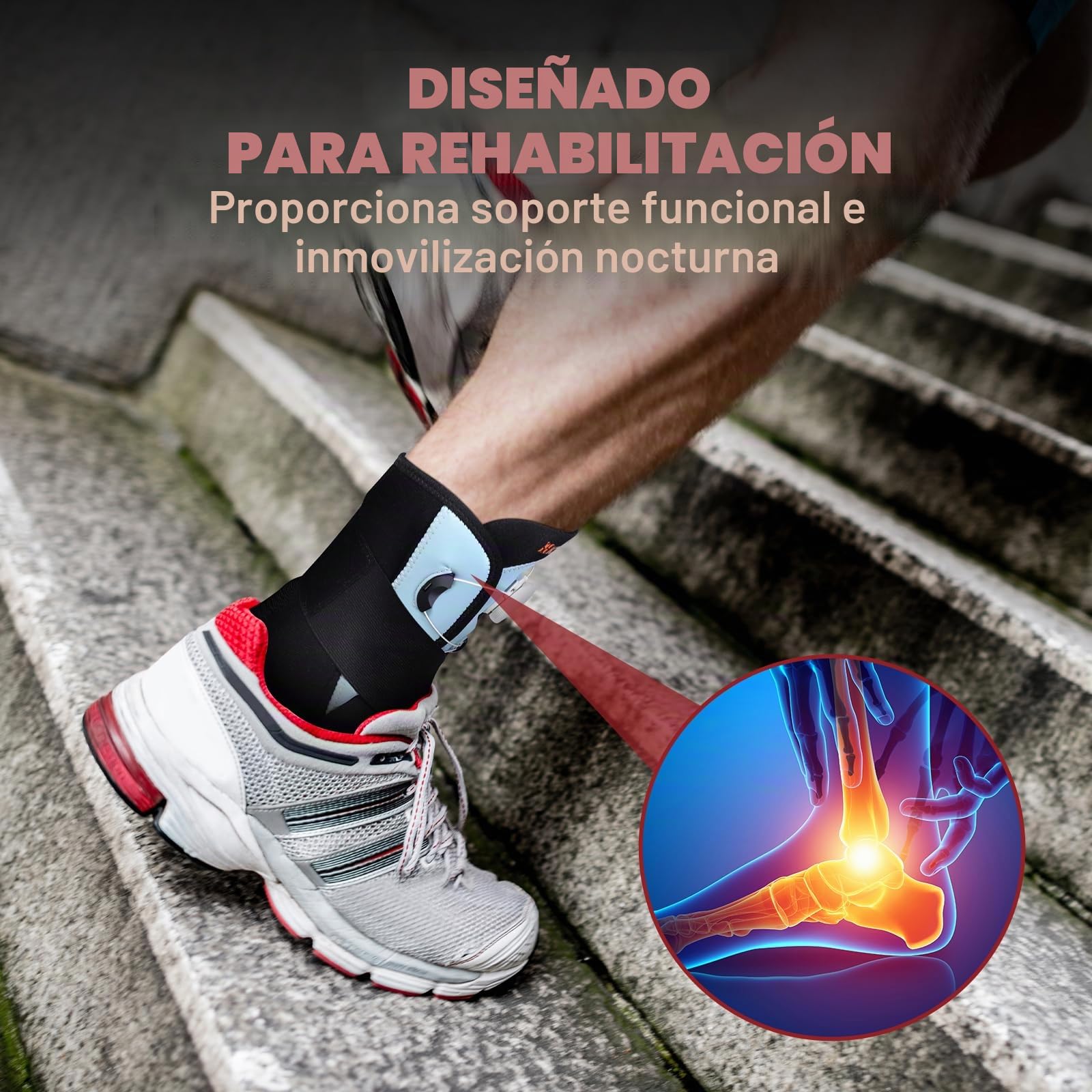 KTQUICK Tobillera ajustable con botón giratorio, vendaje de pie con estabilizador extraíble para fascitis plantar, artritis, LCA, dolor articular, espolón calcáneo, deporte, derecha e izquierda - S
